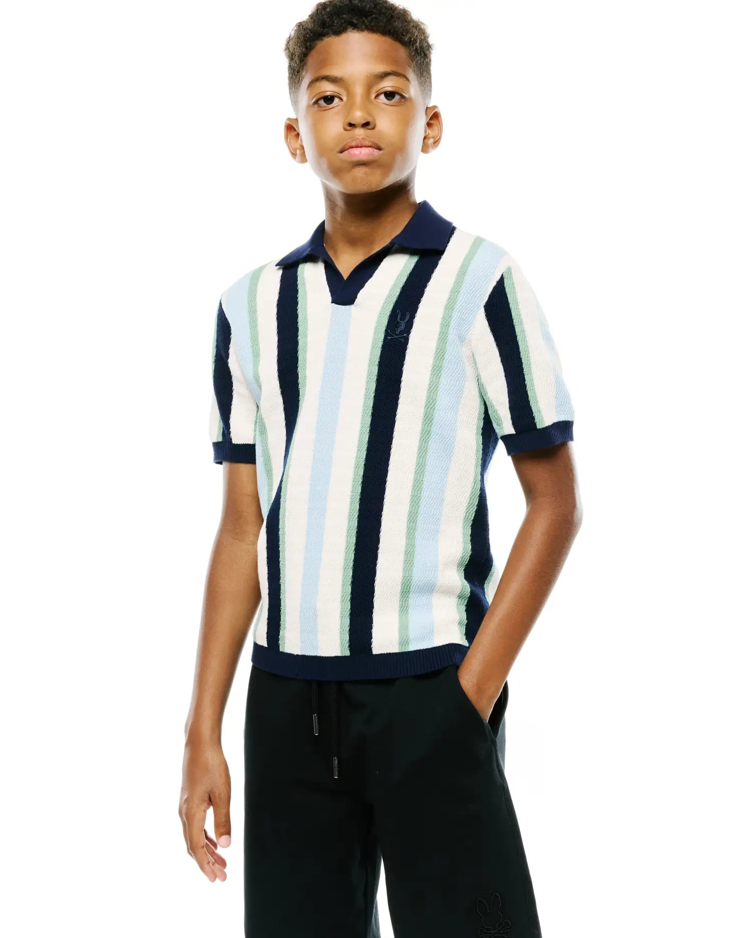 Psycho Bunny Kids Polo Shirts Wren Stripe Knit Polo polo 423 blu 100% cotone