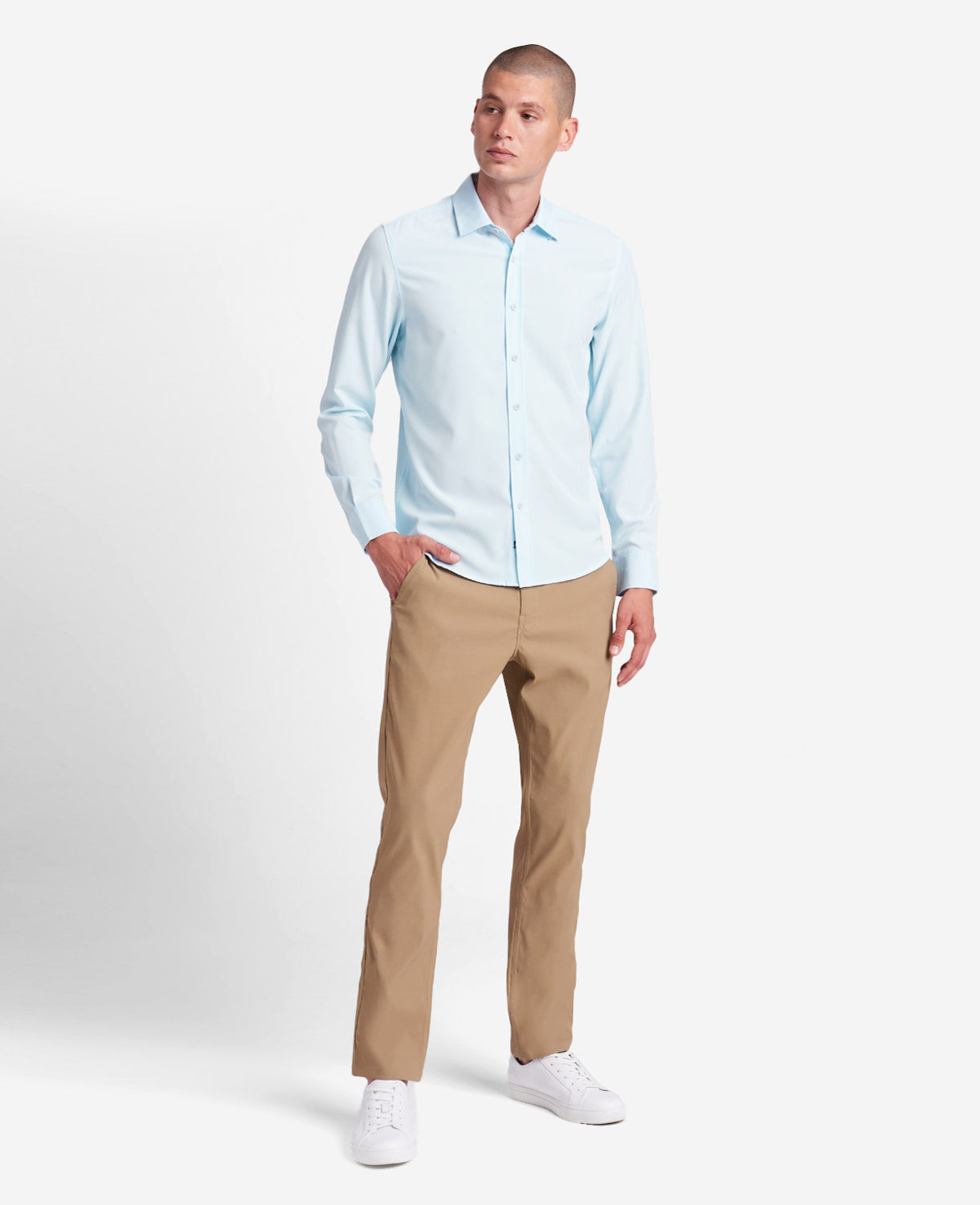 Kenneth Cole Reaction Clothing Performance Slim Fit Button Down Shirt camicia azzurra