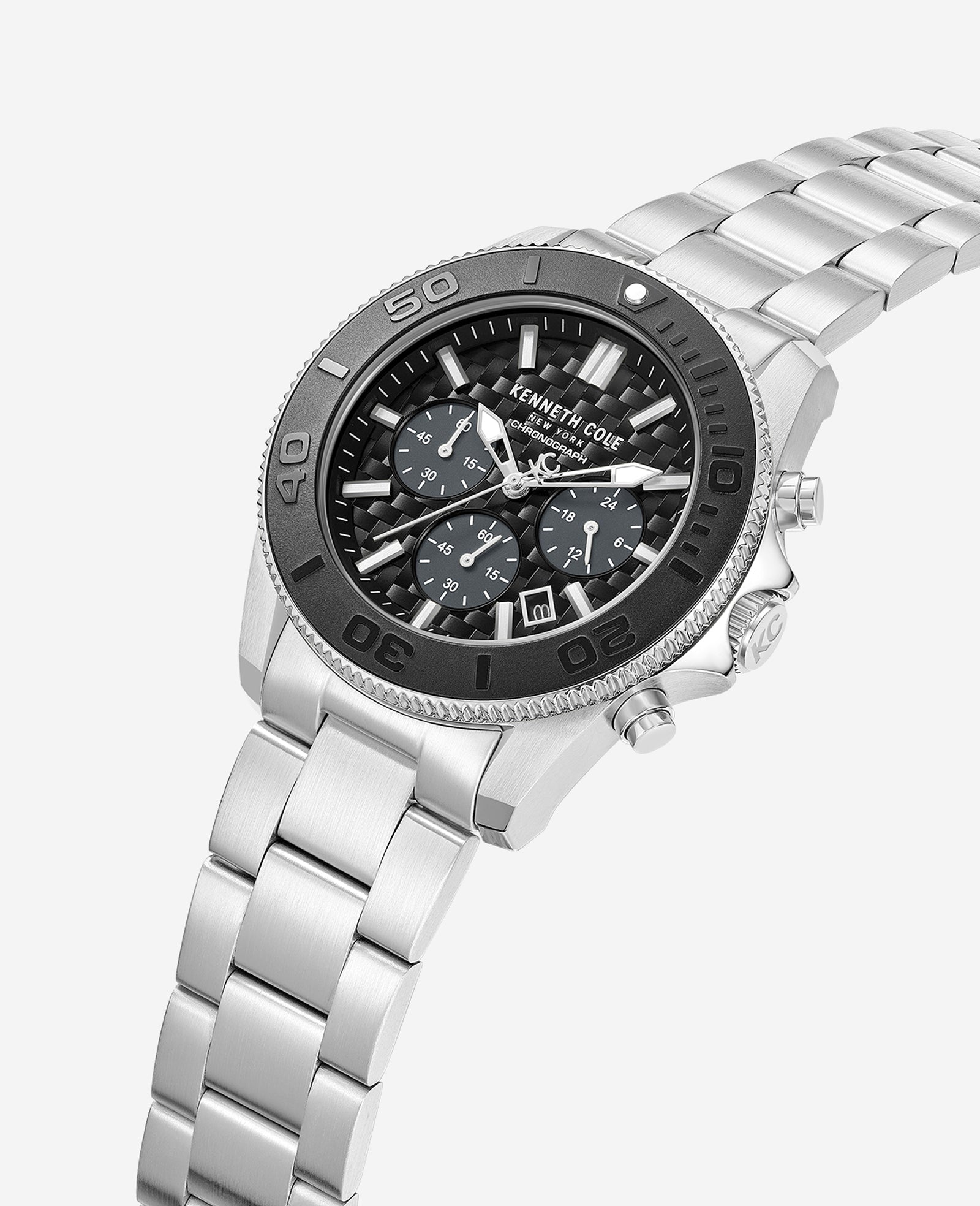 Kenneth Cole Reaction Chronograph Bracelet Watch orologio argento cronografo