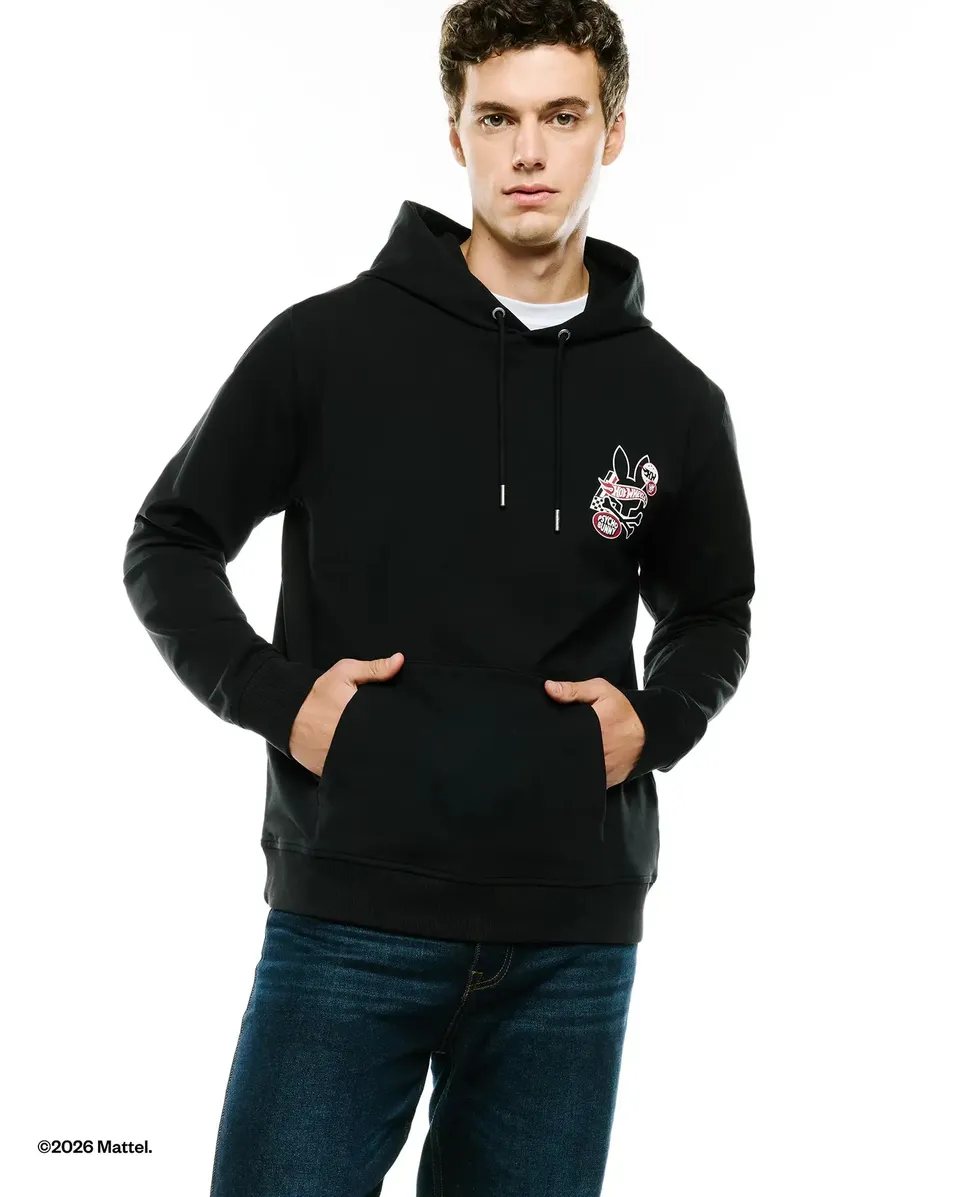 Psycho Bunny Men's Sweatshirts & Hoodies Hot Wheels Men's Pullover Hoodie felpa nera