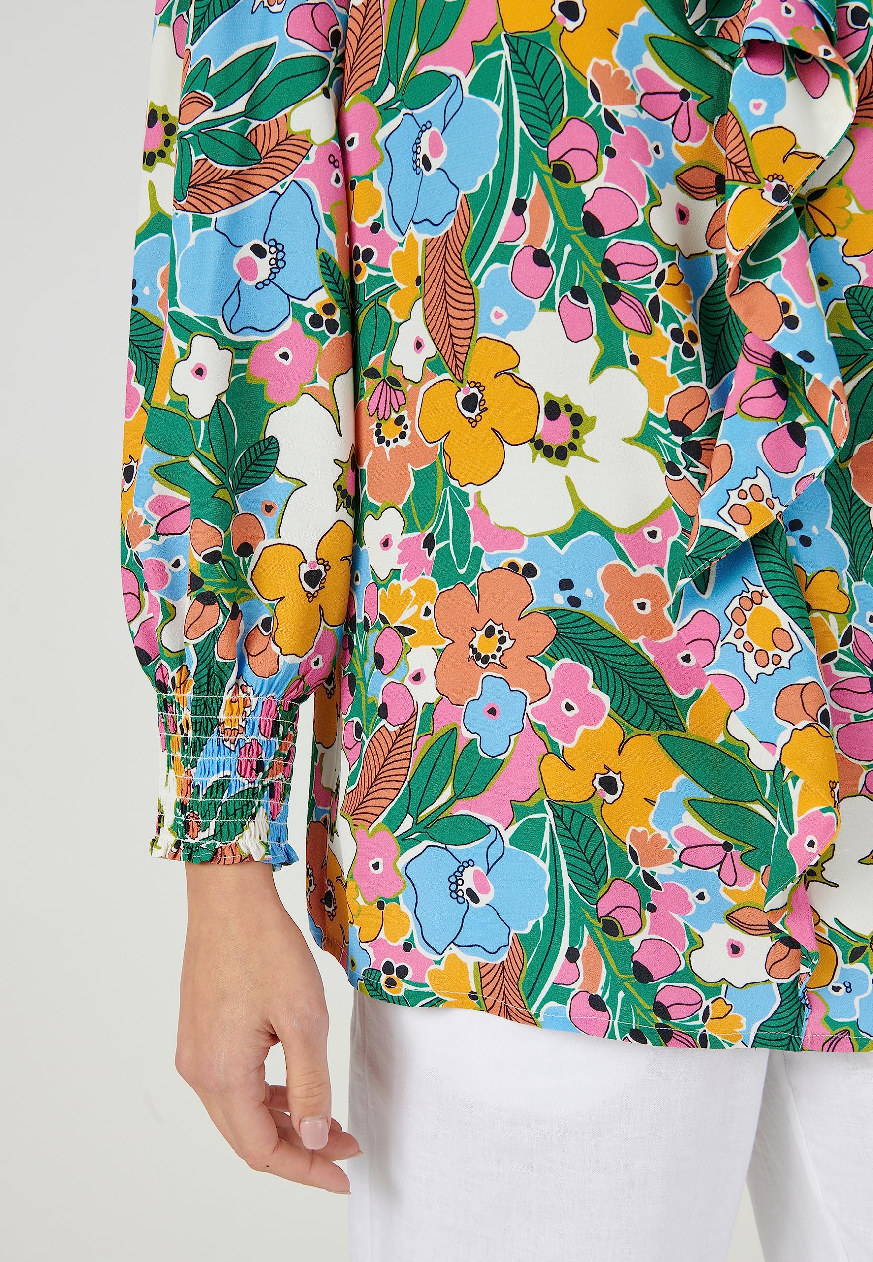 Damart Prêt-à-porter Blusa stampata con volant 42 in viscosa