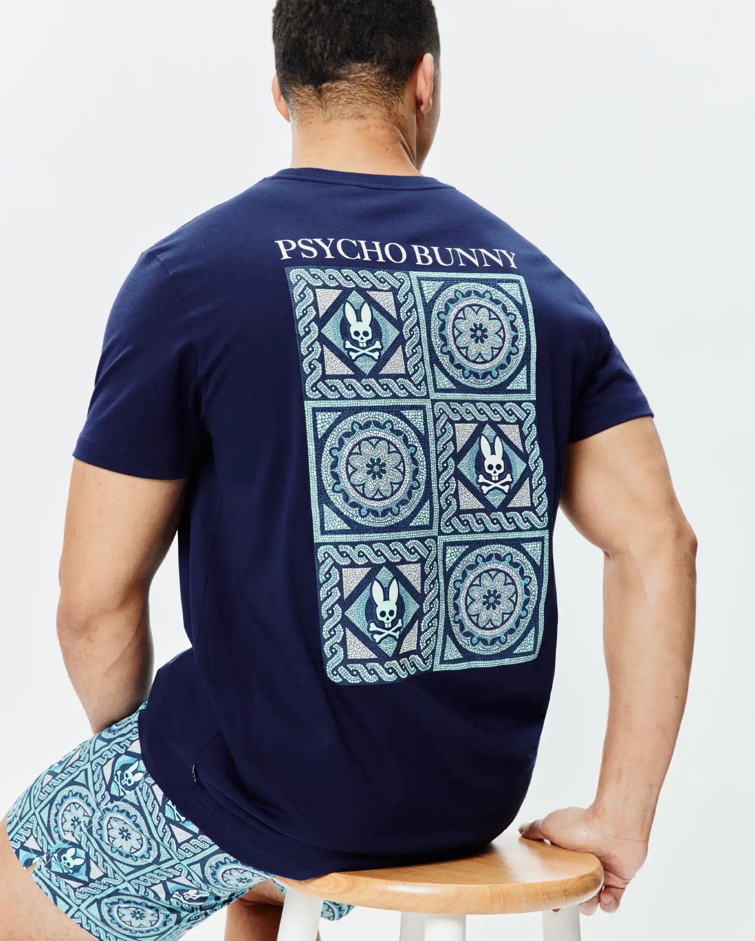 Psycho Bunny Men's Tees Frank Back Graphic Tee MT0200293 T-shirt blu