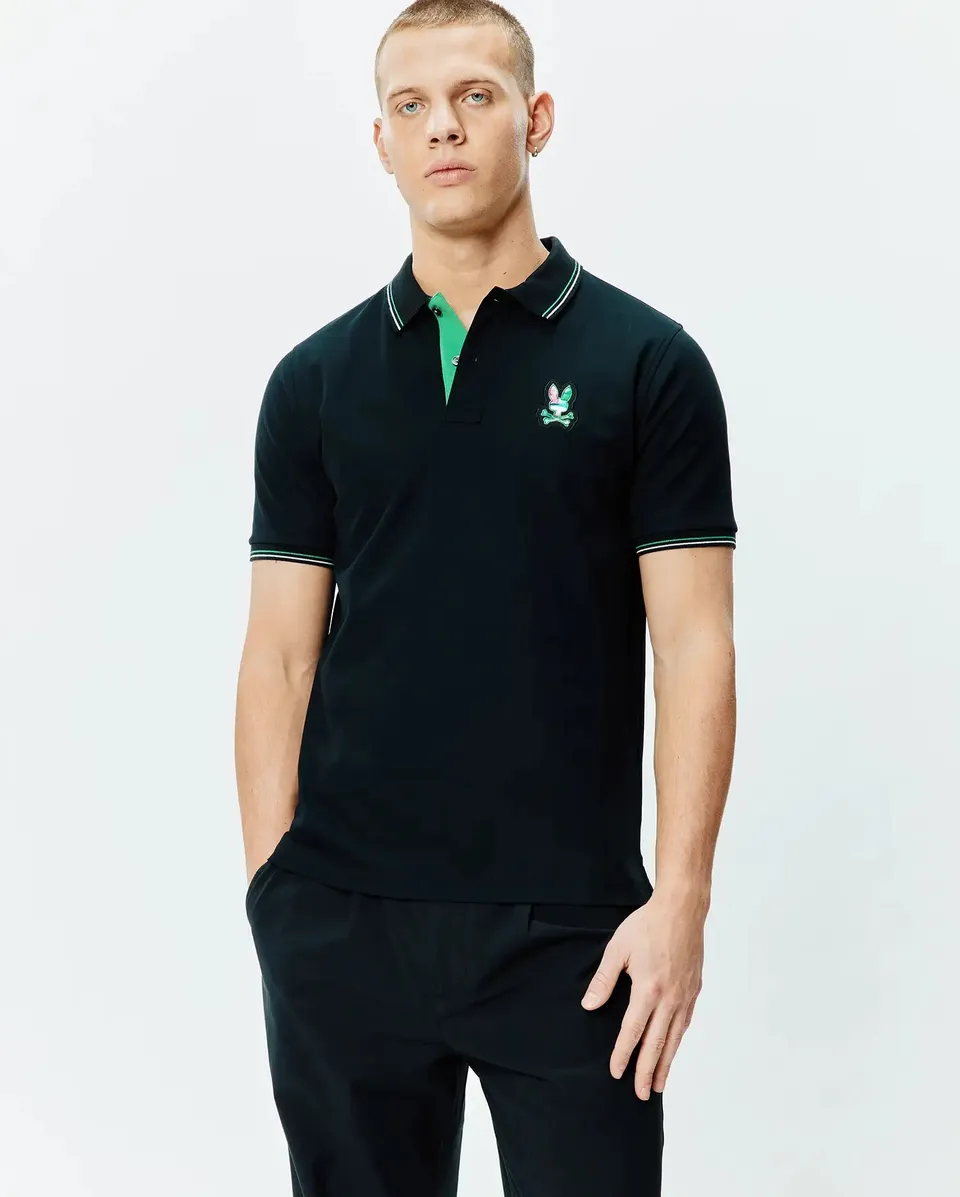 Psycho Bunny Men's Polos Nate Pique Polo Polo Black