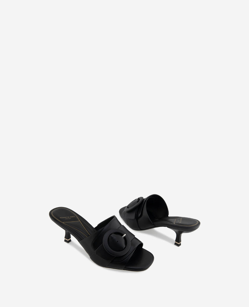 Kenneth Cole Reaction Shoes Valentina Leather Kitten Heel Slide Sandal sandali pelle nera