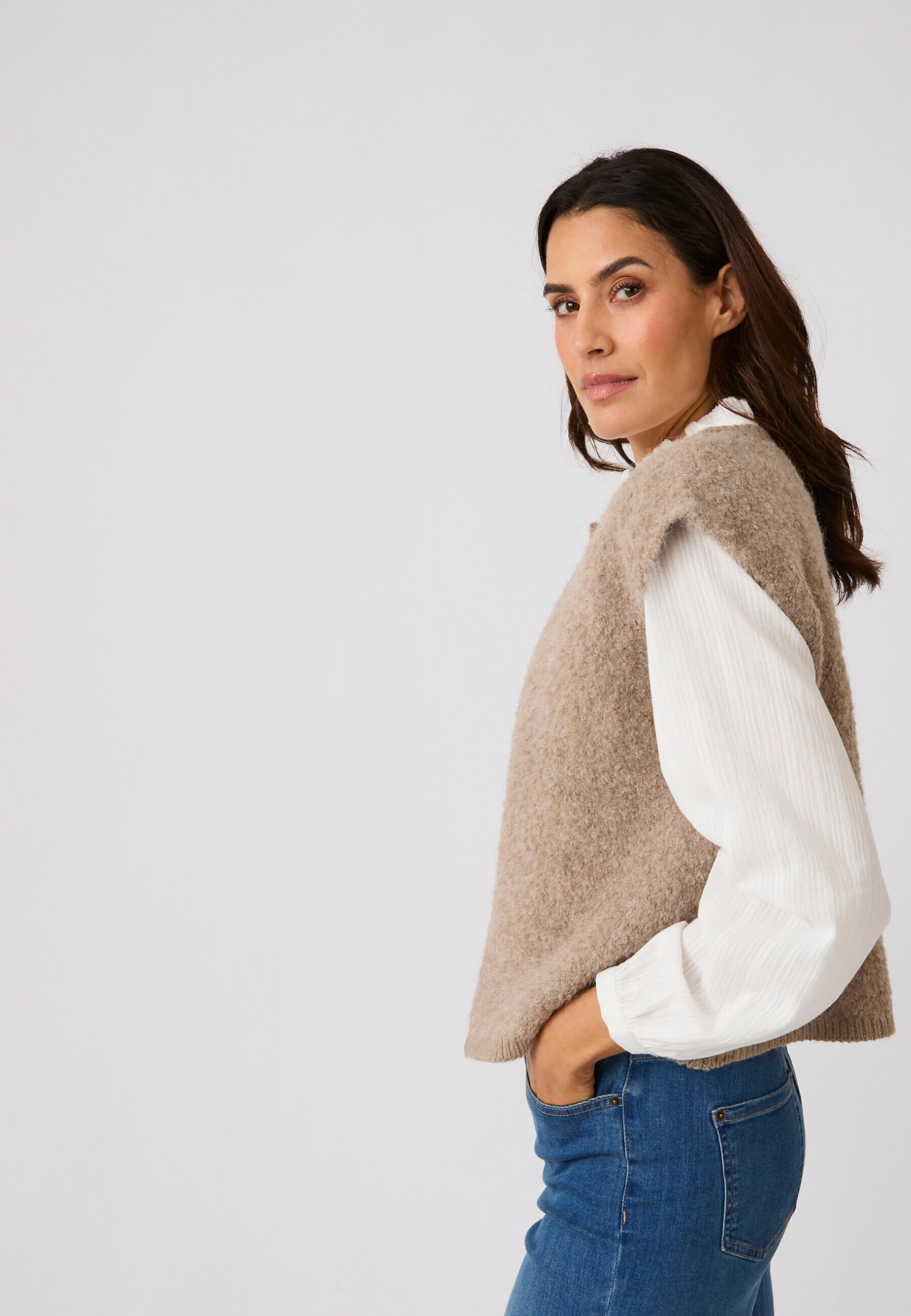 Damart Prêt-à-porter gilet da donna grigio tortora lana