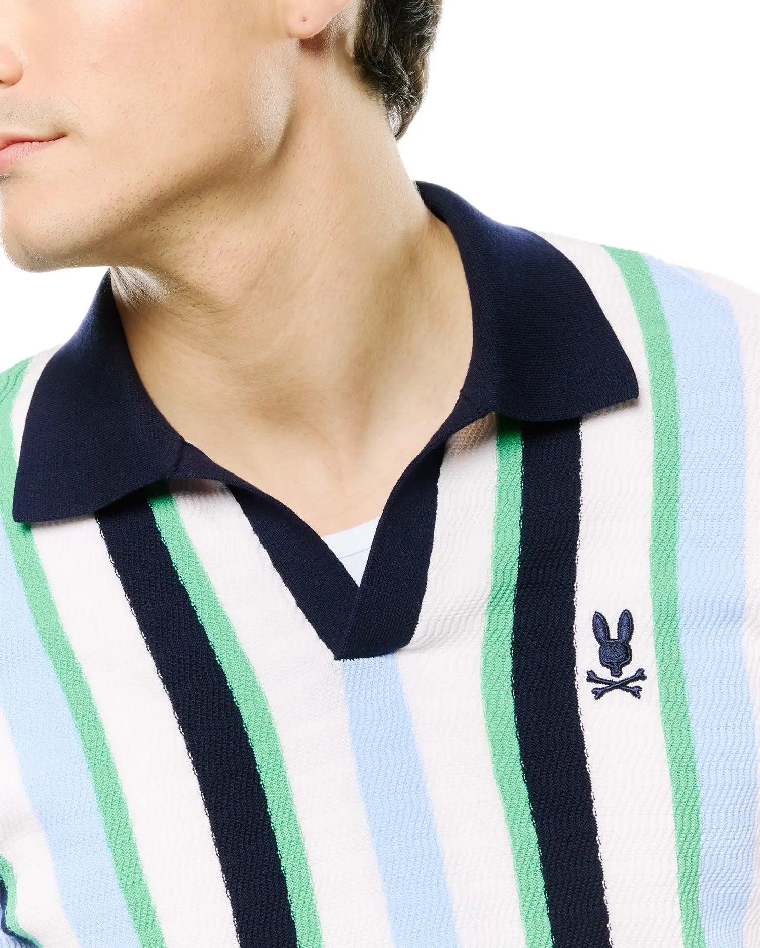 Psycho Bunny Men's Polos Wren Striped Knit Polo polo blu a righe in cotone