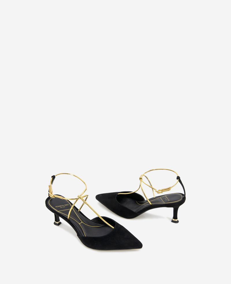 Kenneth Cole Reaction Shoes Umi T-Strap Suede Heel décolleté nere camoscio