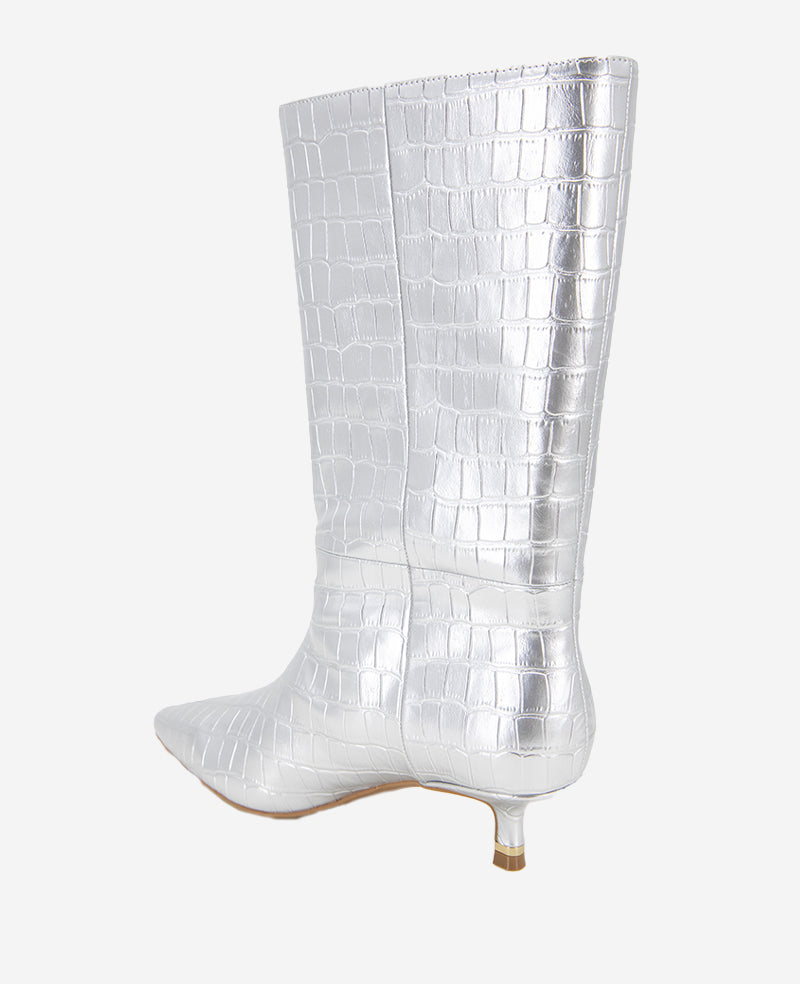 Kenneth Cole Reaction Meryl Leather Metallic Croco Bootie stivaletti argento in pelle