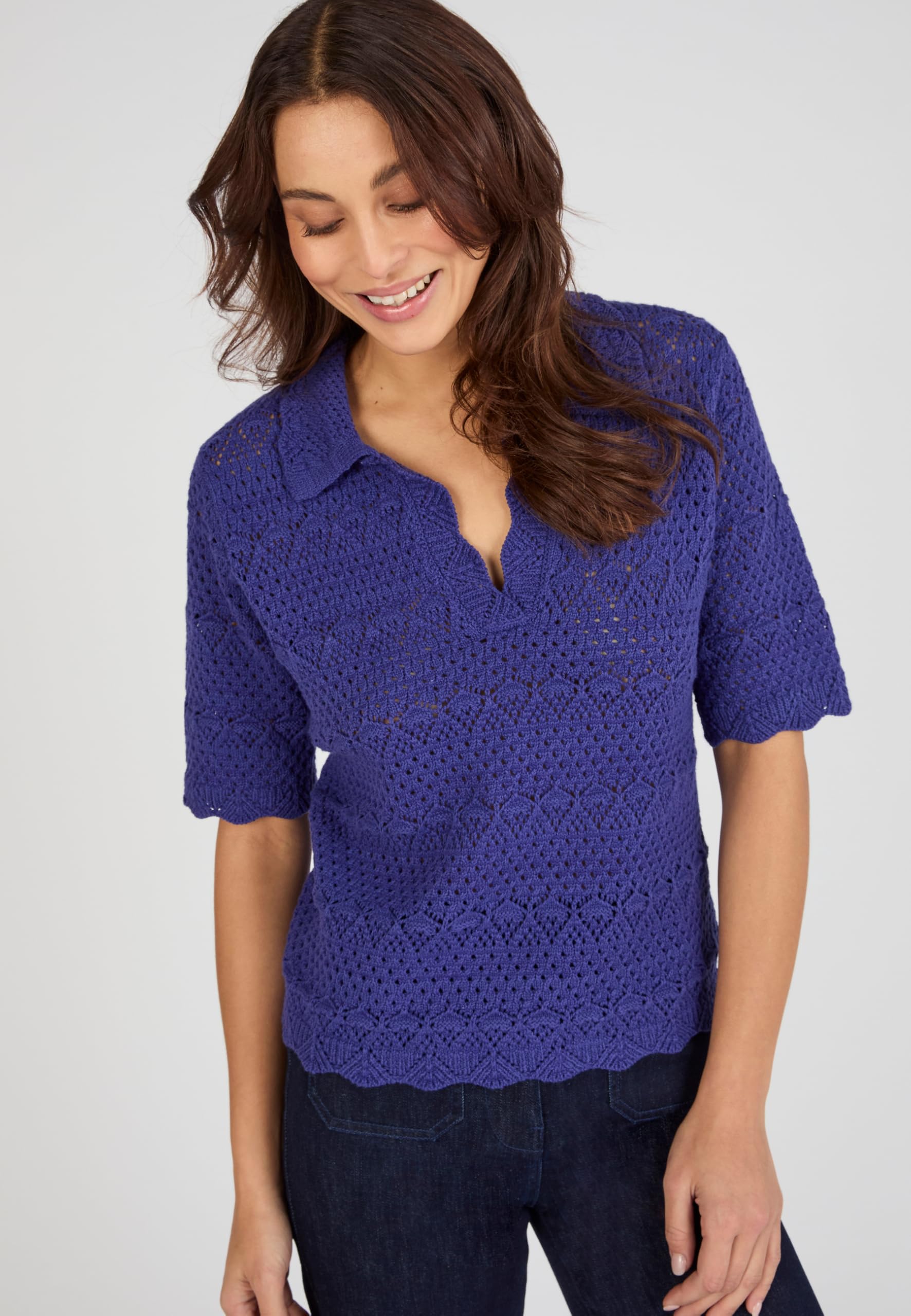 Damart Prêt-à-porter Maglione collo a polo traforato 38-40 cotone