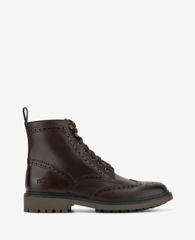 Kenneth Cole Reaction Shoes Todd Wingtip Lace Up Lug Sole Boot stivaletto ganache in pelle