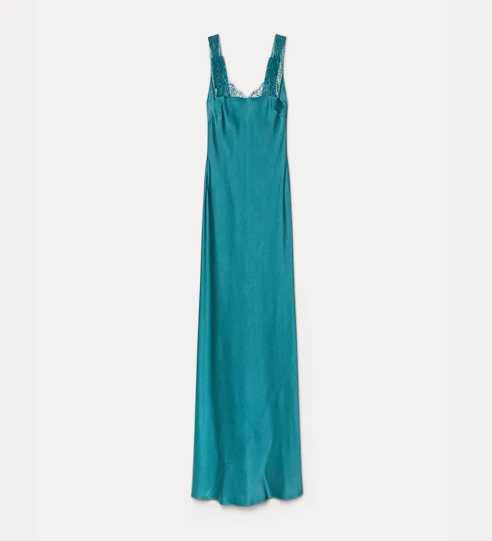 Forte abiti long dress with lace neckline abito lungo jade