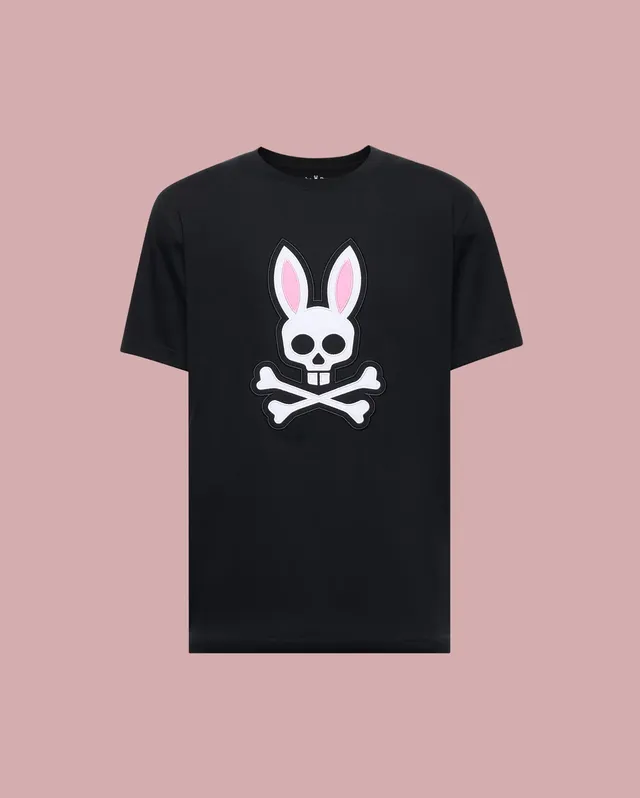 Psycho Bunny Men's Tees Archive Bunny Graphic Tee T-shirt nera in cotone Pima