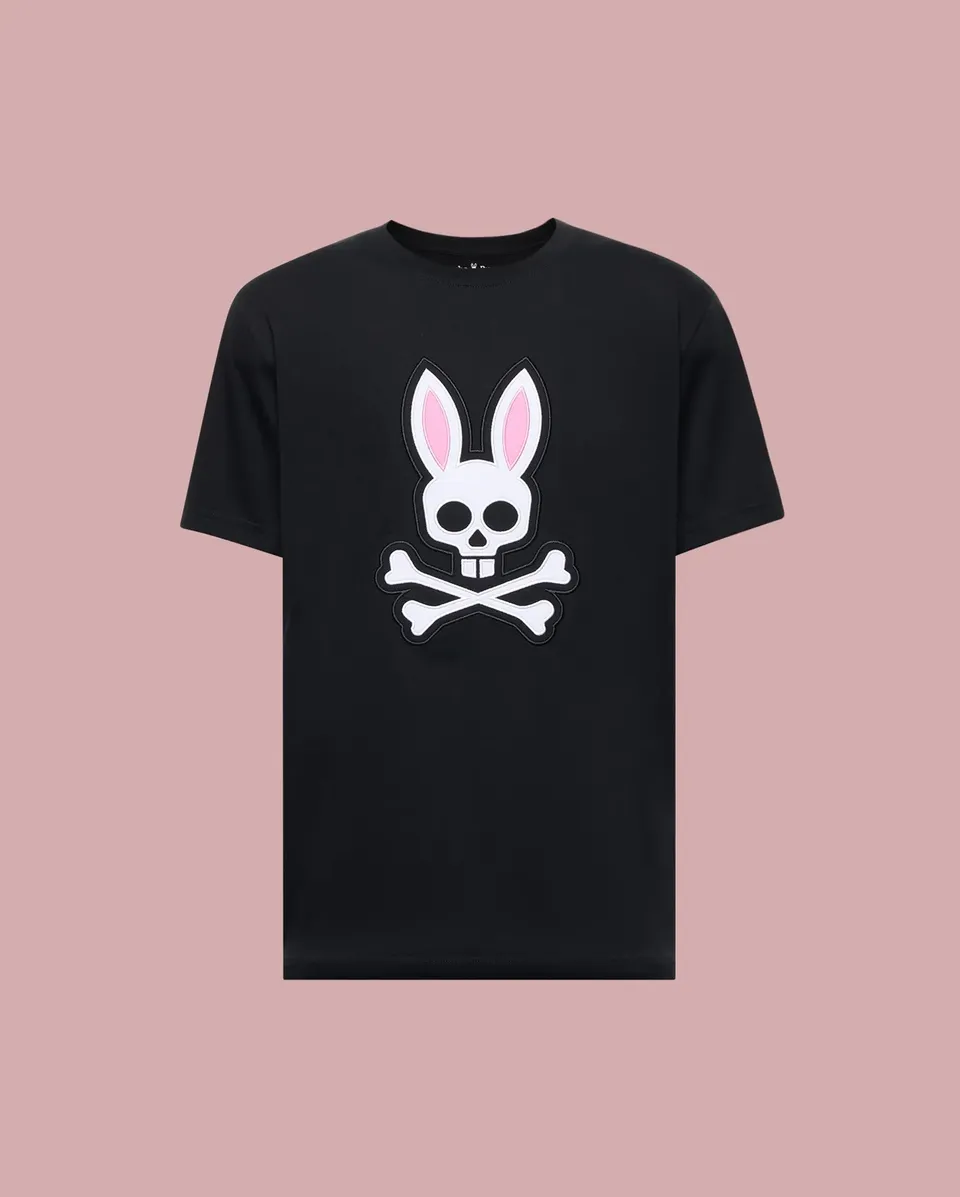 Psycho Bunny Men's Tees Archive Bunny Graphic Tee T-shirt nera in cotone Pima