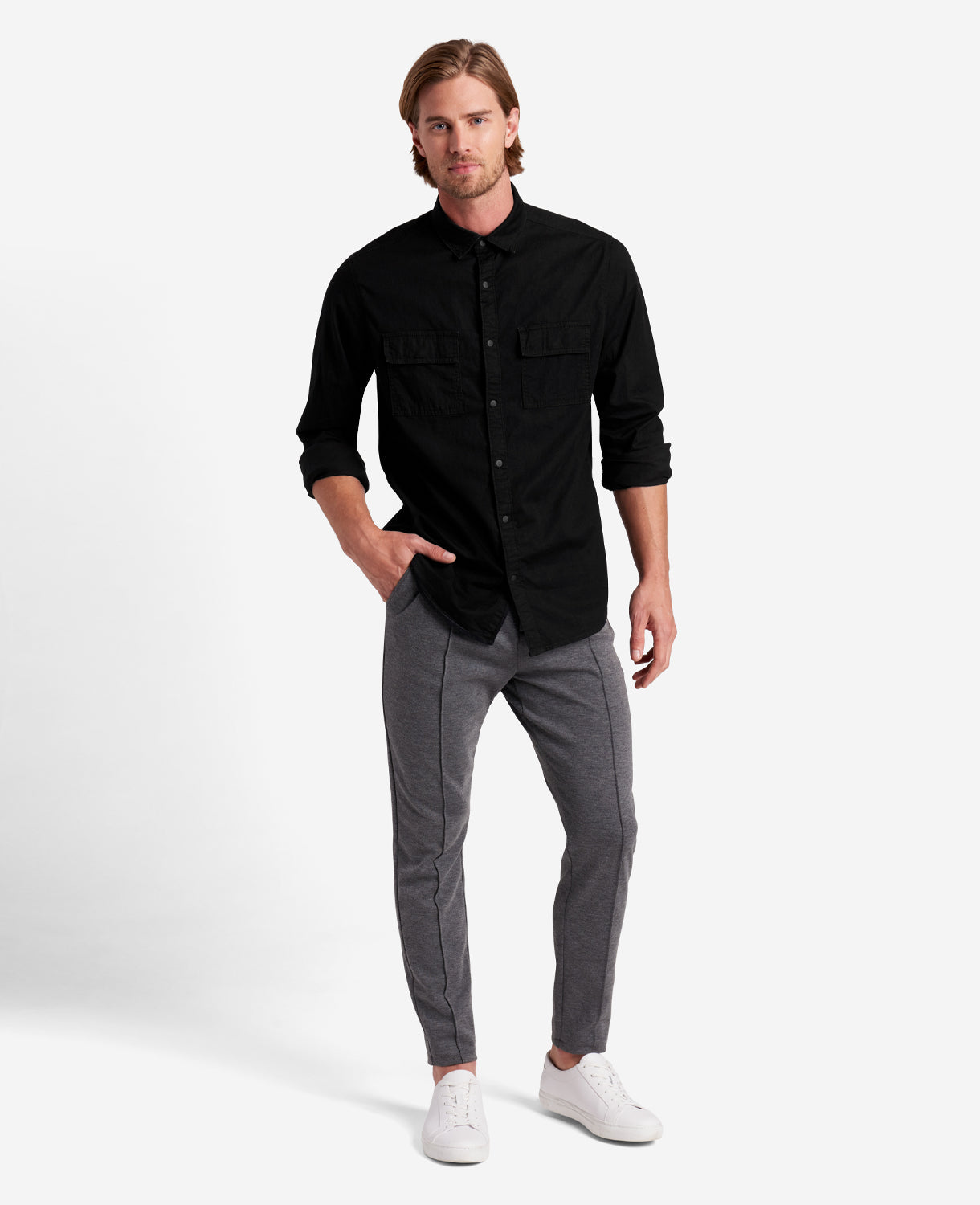 Kenneth Cole Reaction Clothing Slim-Fit Organic Stretch Denim Two Pocket Shirt camicia nera