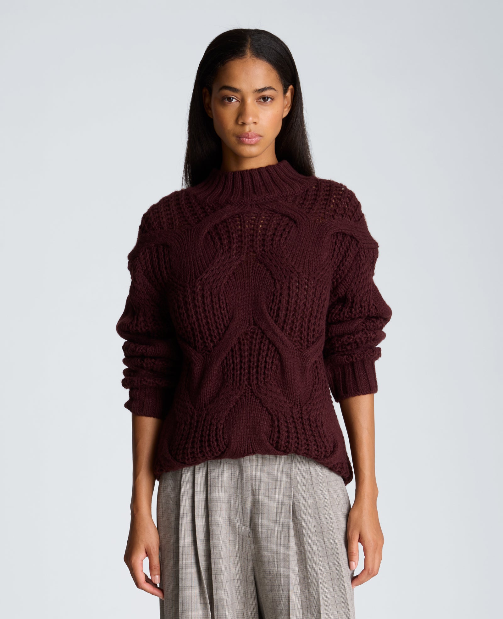 Kenneth Cole Reaction Clothing Oversized Cable Mock Neck Sweater maglione Sugar Beet