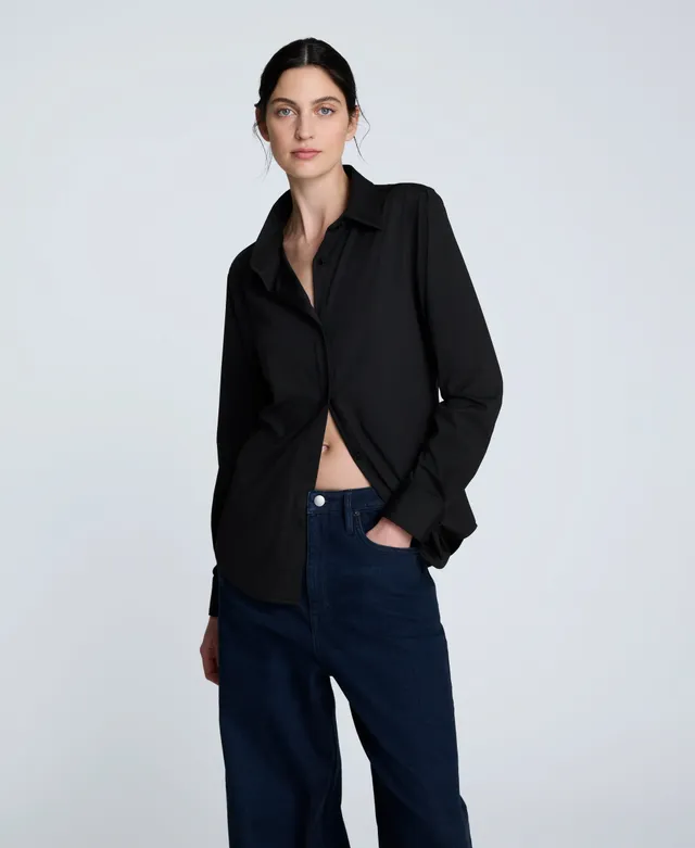 Kenneth Cole Reaction Clothing Knit Button Front Long Sleeve Shirt camicia nera XS in maglia elasticizzata
