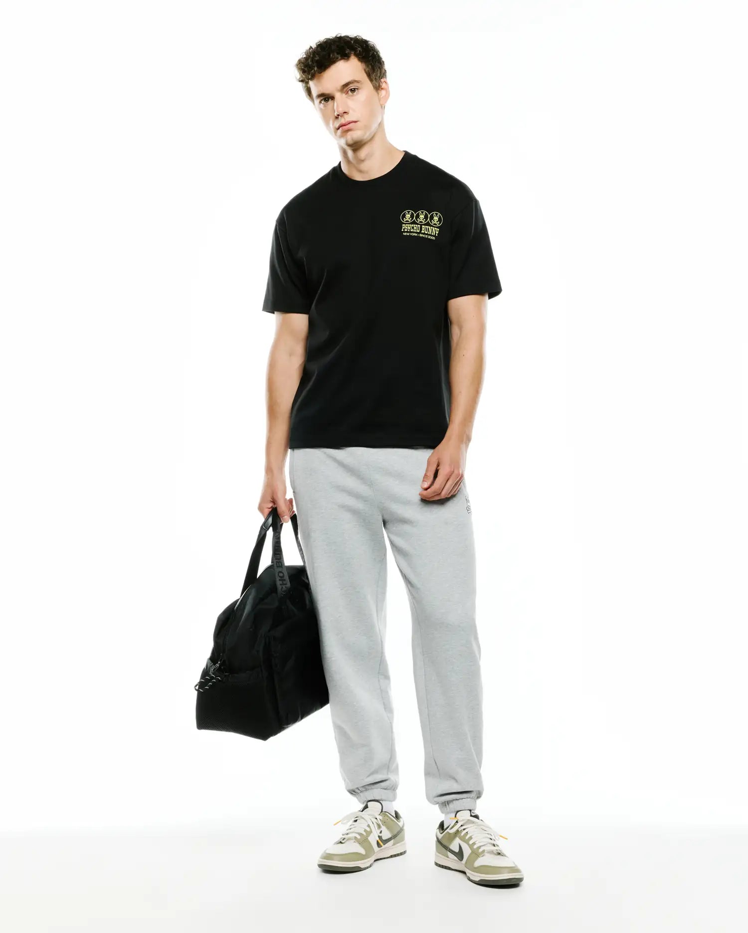 Psycho Bunny Men's Tees Nathaniel Oversized Pima Tee maglietta nera in cotone Pima