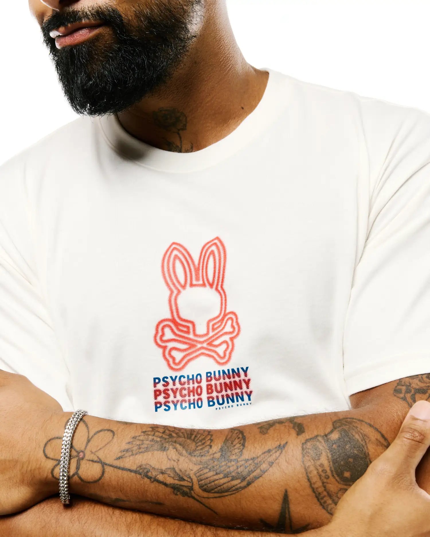 Psycho Bunny Men's Tees Alex Pima Cotton Back Graphic Tee MT0200372 maglietta ecru