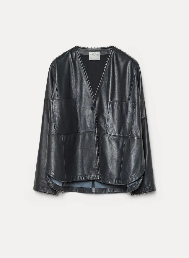 Forte capispalla e kimono beaded nappa leather kimono jacket giacca petrolio in pelle
