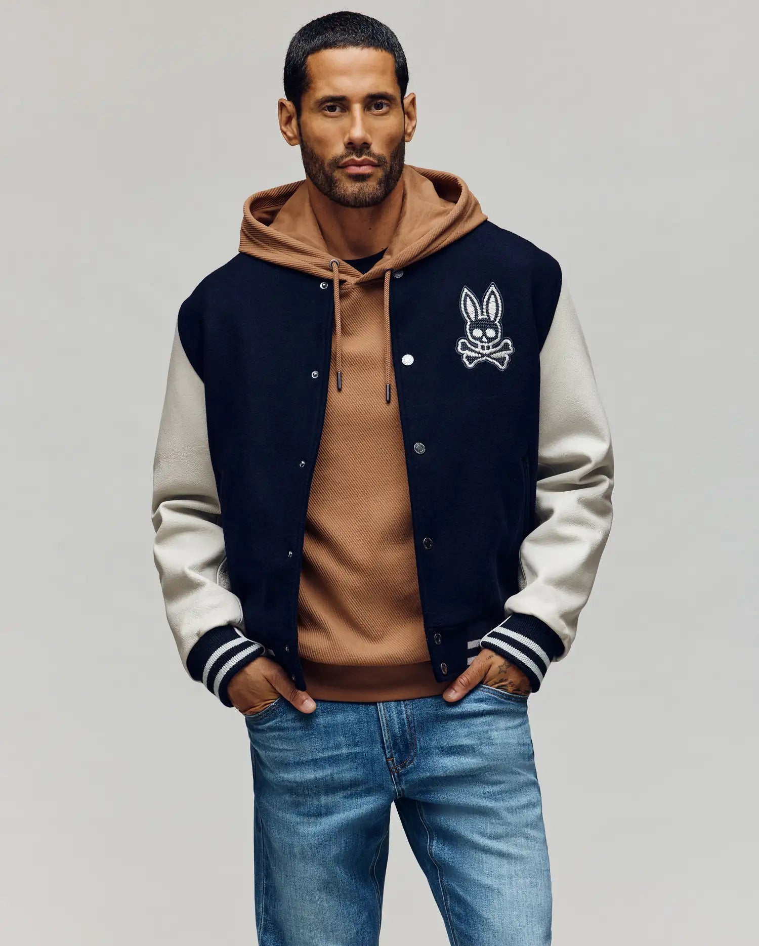 Psycho Bunny Jackets Jacob Leather Bomber giacca blu