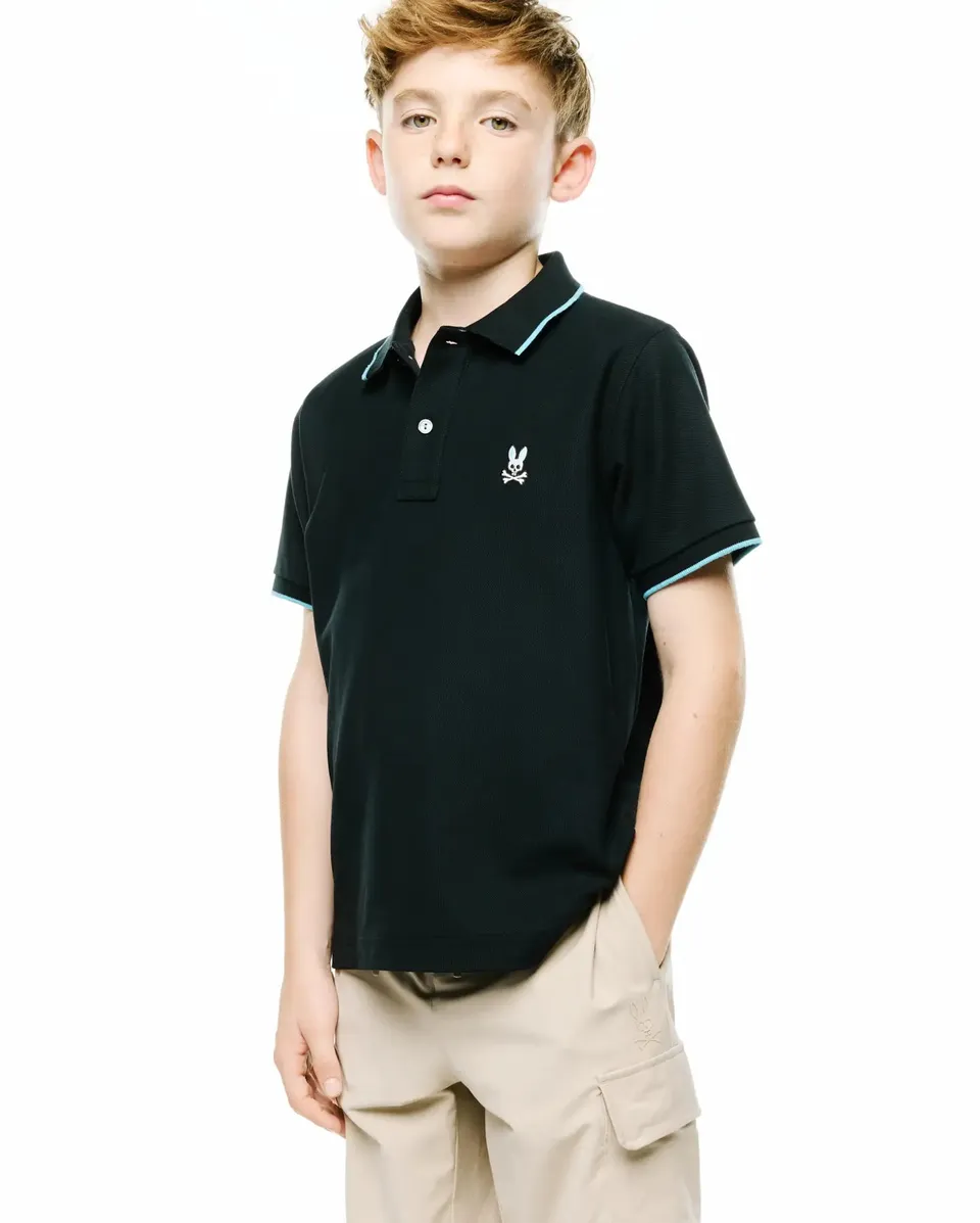 Psycho Bunny Kids Polo Shirts Klaus polo nera in piqué di Pima