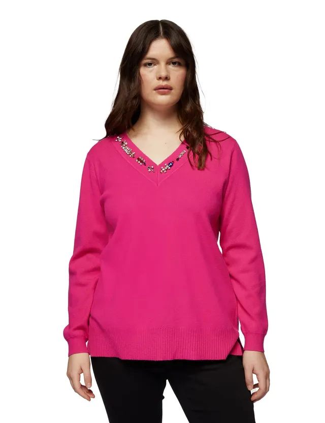 Fiorella Rubino Maglia con Ricamo sullo Scollo maglia XL Plus verde