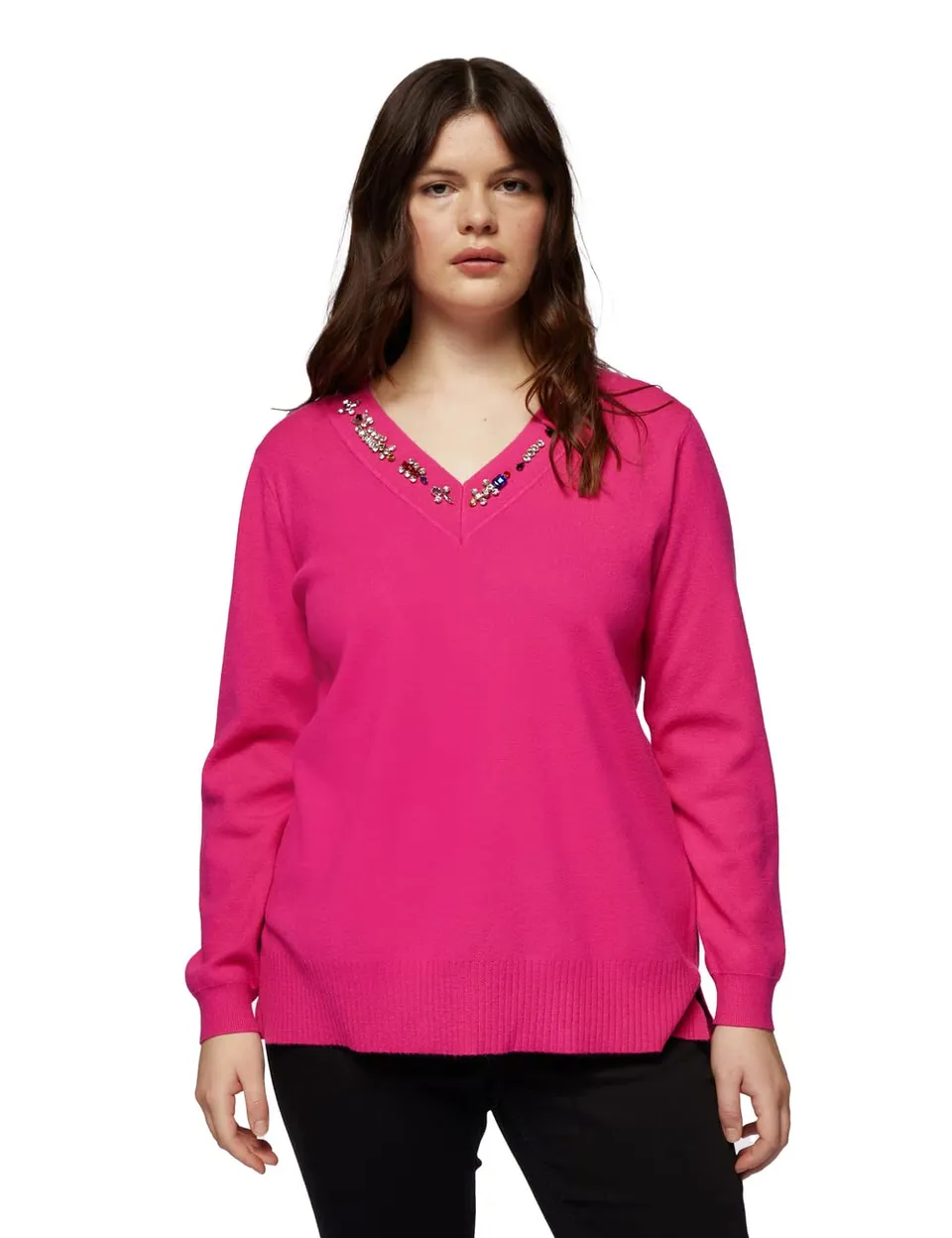 Fiorella Rubino Maglia con Ricamo sullo Scollo maglia XL Plus verde