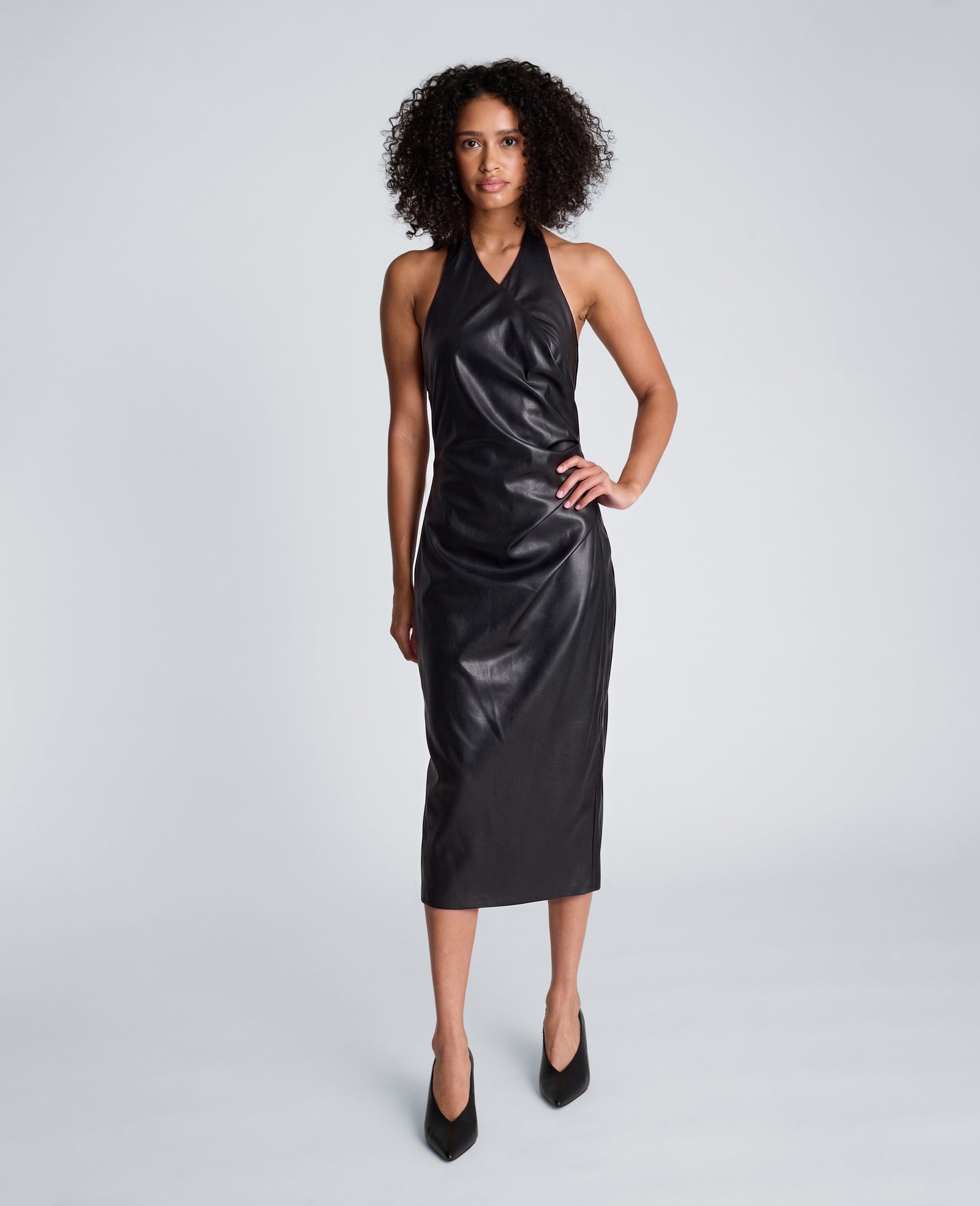 Kenneth Cole Reaction Clothing Halter Neck Draped Midi Dress vestito nero