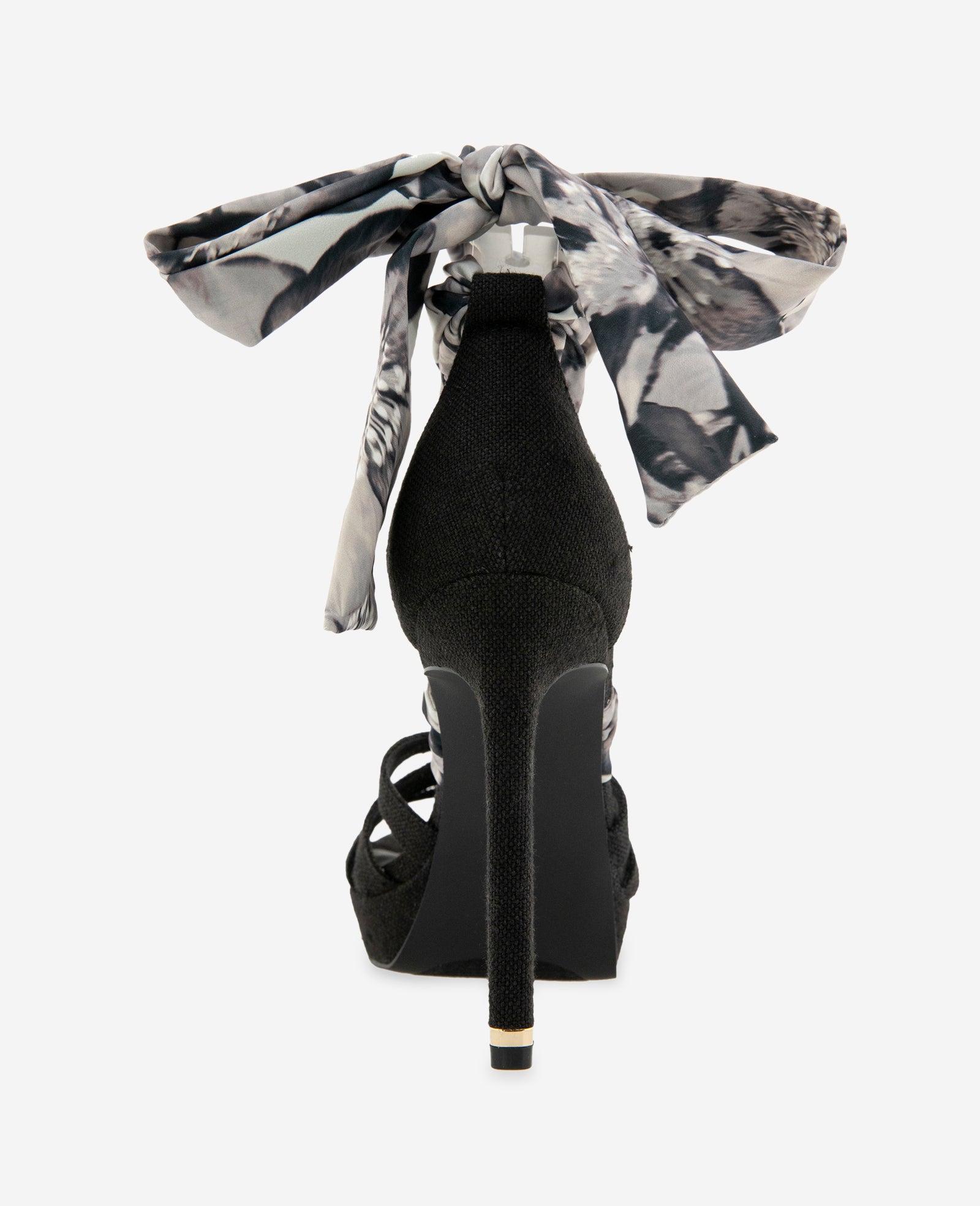 Kenneth Cole Reaction Shoes Nikkii Printed Fabric Wrap Around Platform Heel sandali neri