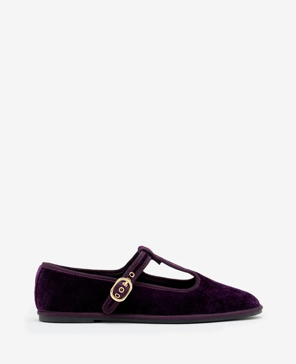 Kenneth Cole Reaction Verona Velvet T-Strap Mary Jane ballerine prugna velluto