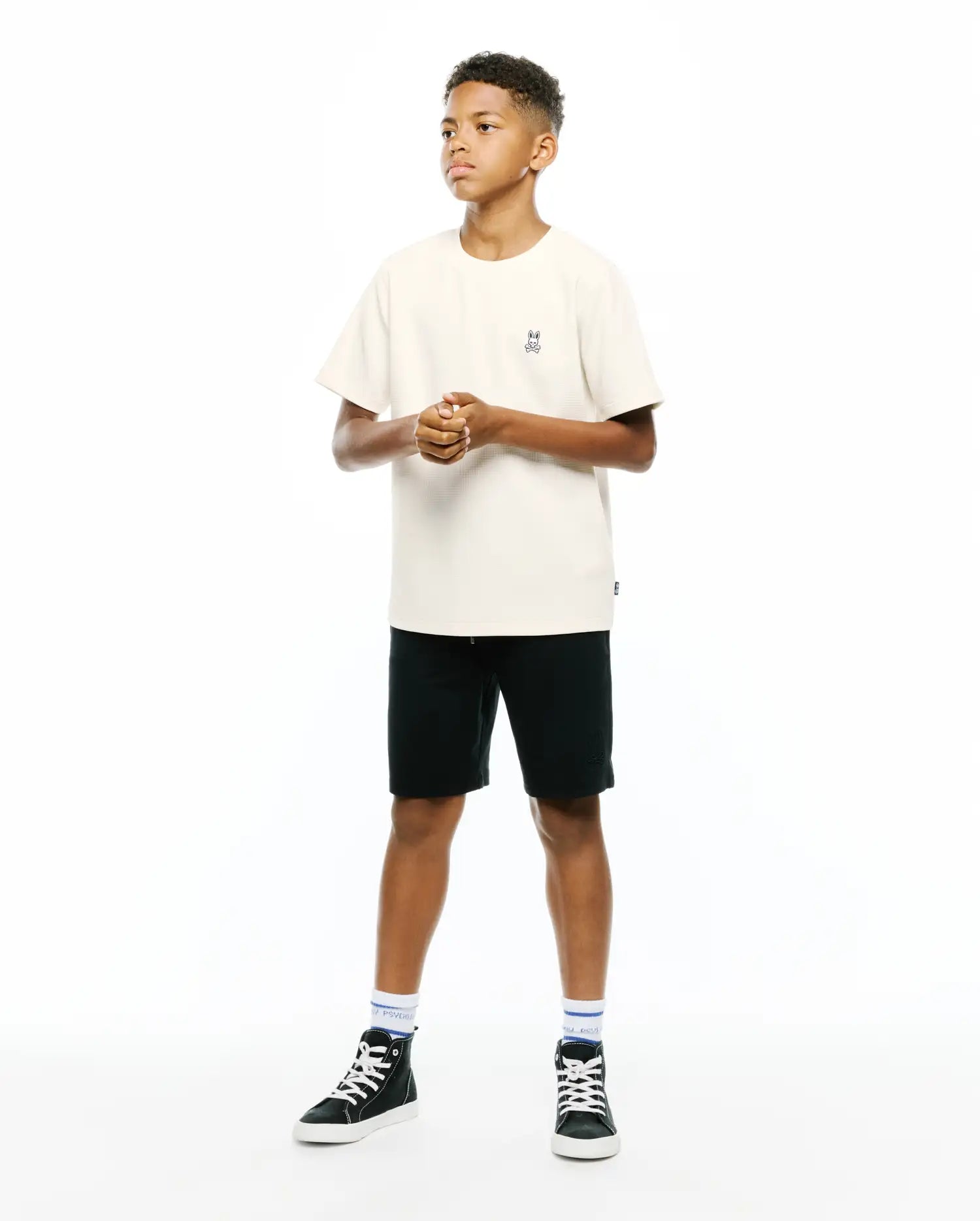 Psycho Bunny Kids Tees Kids Maxton Waffle Tee KT0200267 maglietta bianca elasticizzata