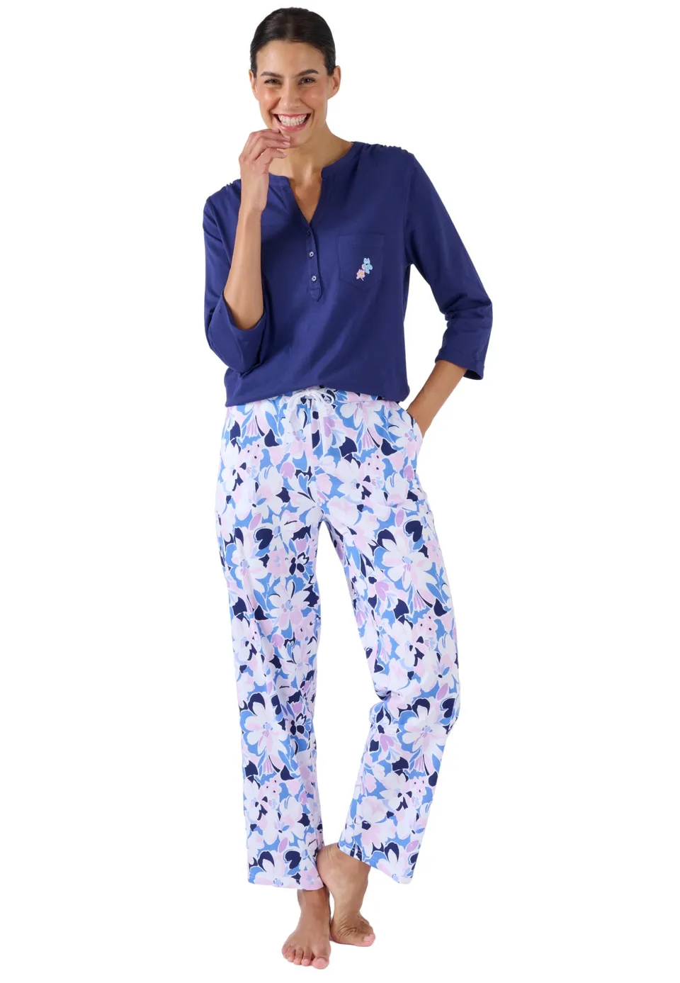 Damart Homewear maglietta pigiama colletto tunisino in cotone taglia XS