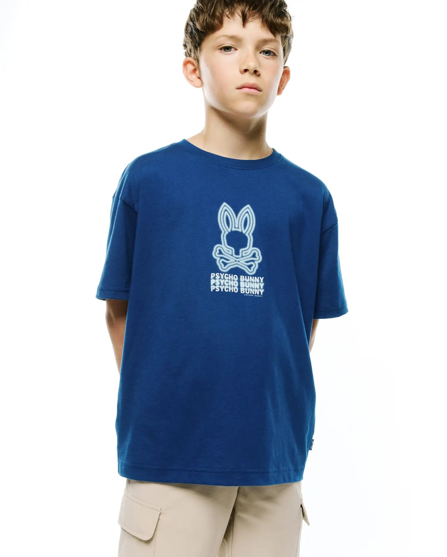 Psycho Bunny Kids Tees Alex Graphic T-shirt blu navy in cotone Pima