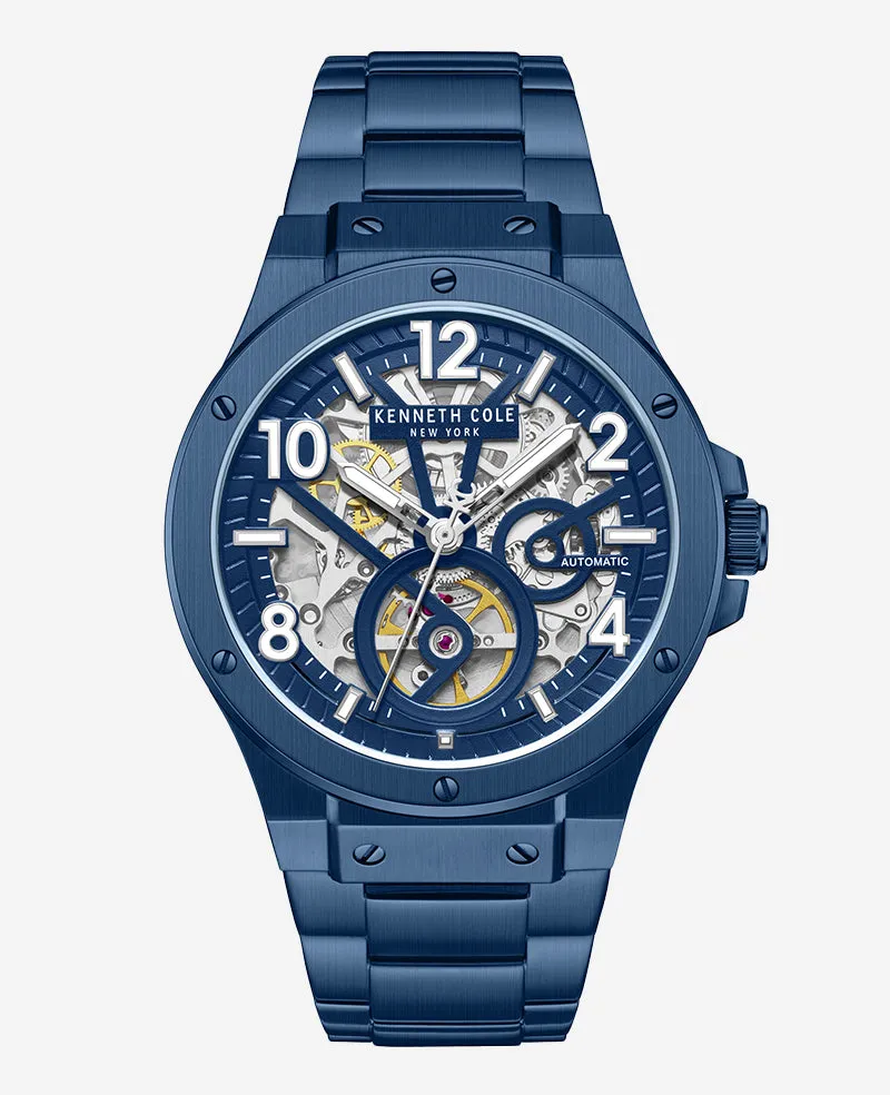 Kenneth Cole Reaction Watches Skeleton Automatic orologio blu automatico
