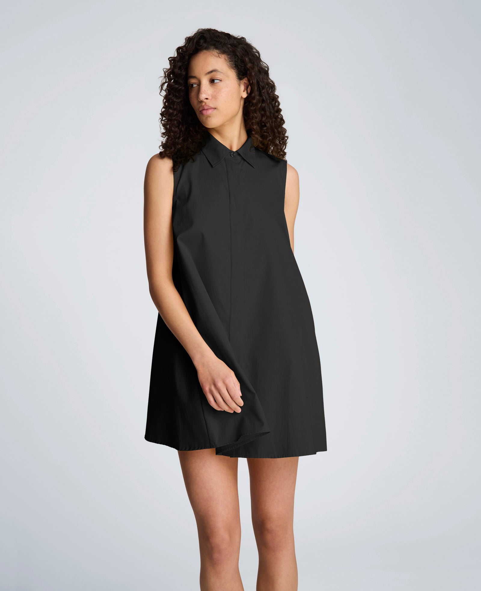 Kenneth Cole Reaction Clothing Cotton Poplin abito mini chemisier nero