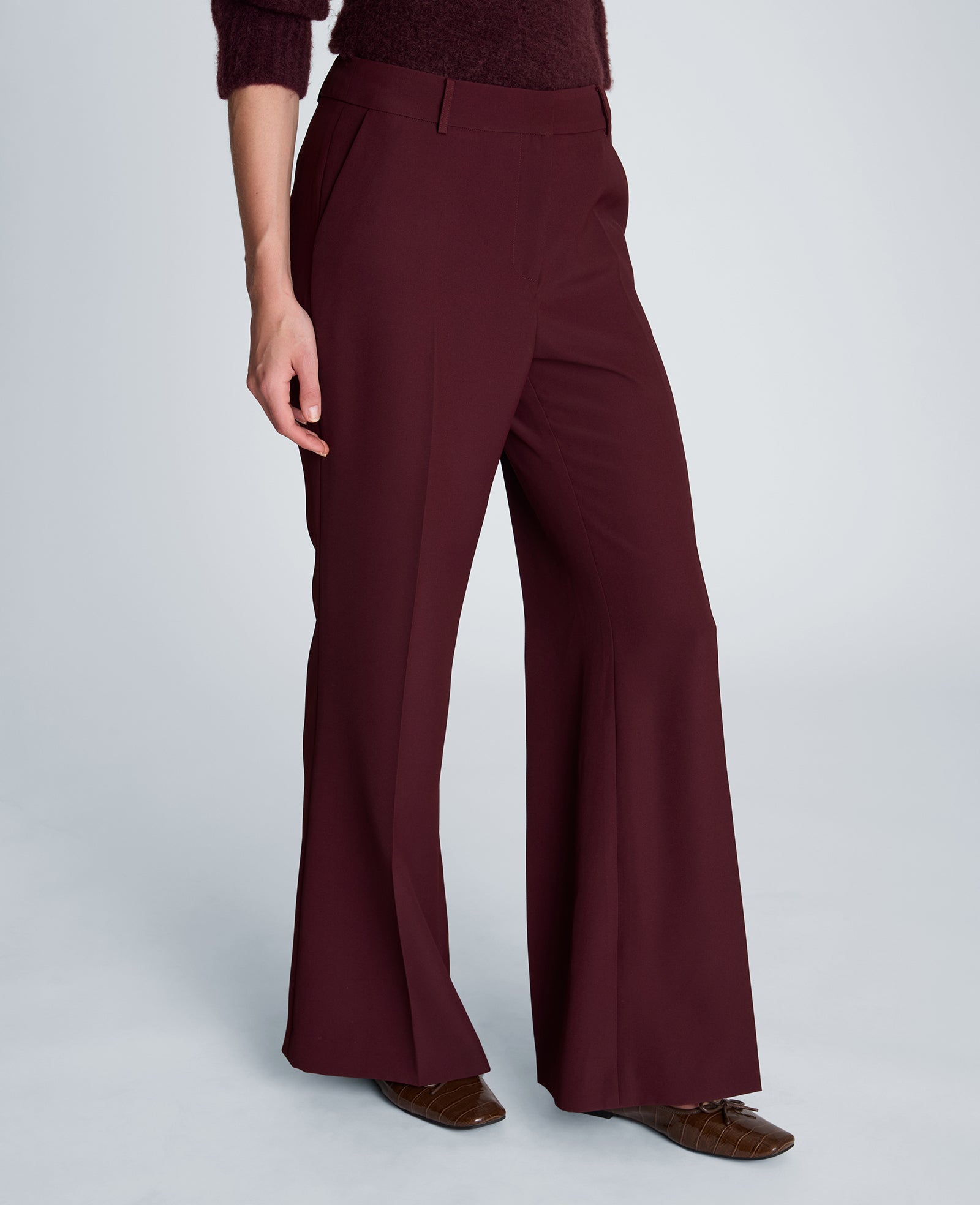 Kenneth Cole Reaction Clothing Fly Front Mid Rise Flare Pant pantaloni svasati rosso twill