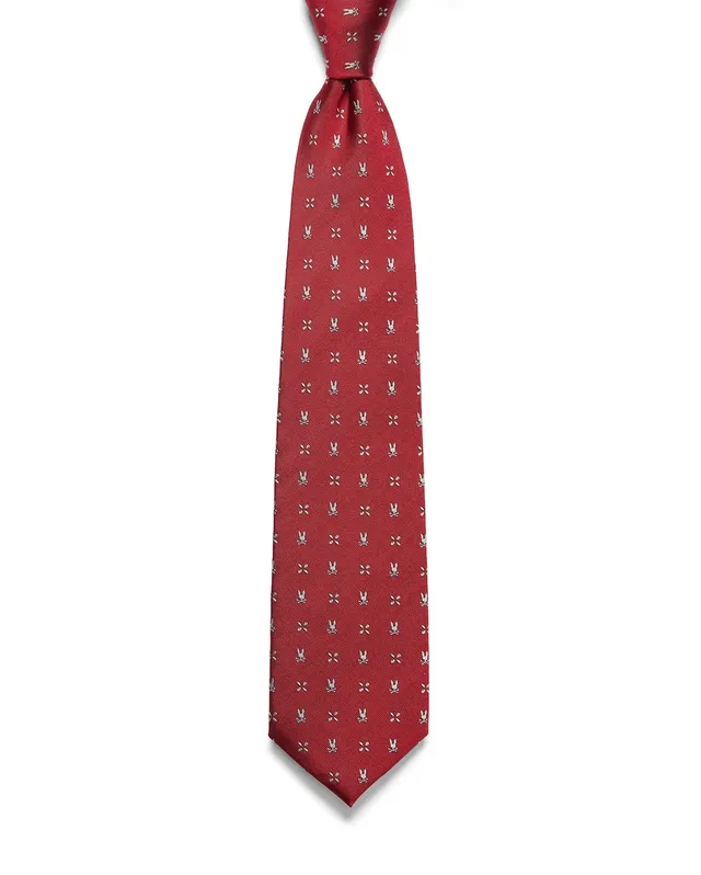Psycho Bunny Accessories MENS BUNNY NEAT SILK TIE - MO1700033 cravatta rossa in seta