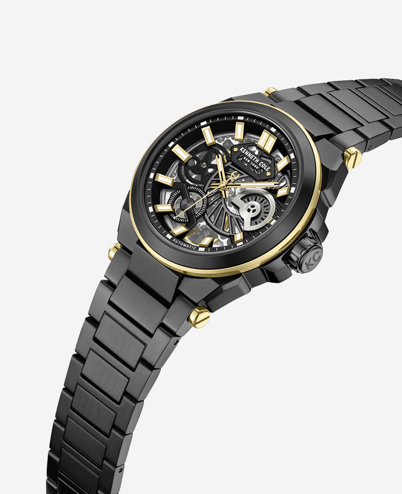 Kenneth Cole Reaction Watches Skeleton Automatic Bracelet Watch orologio nero automatico