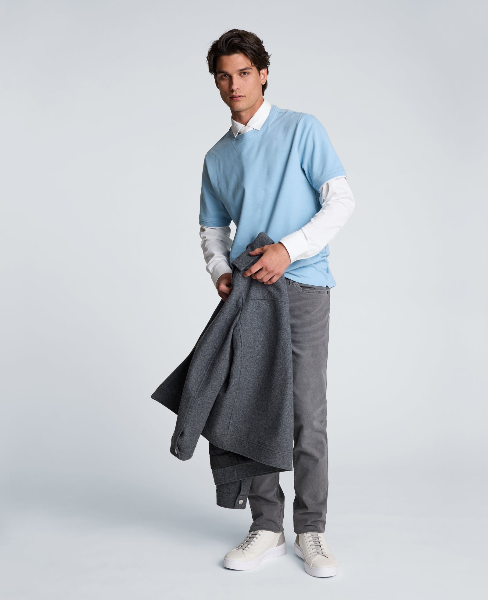 Kenneth Cole Reaction Double Collar Tee maglietta blu oversize in cotone stretch