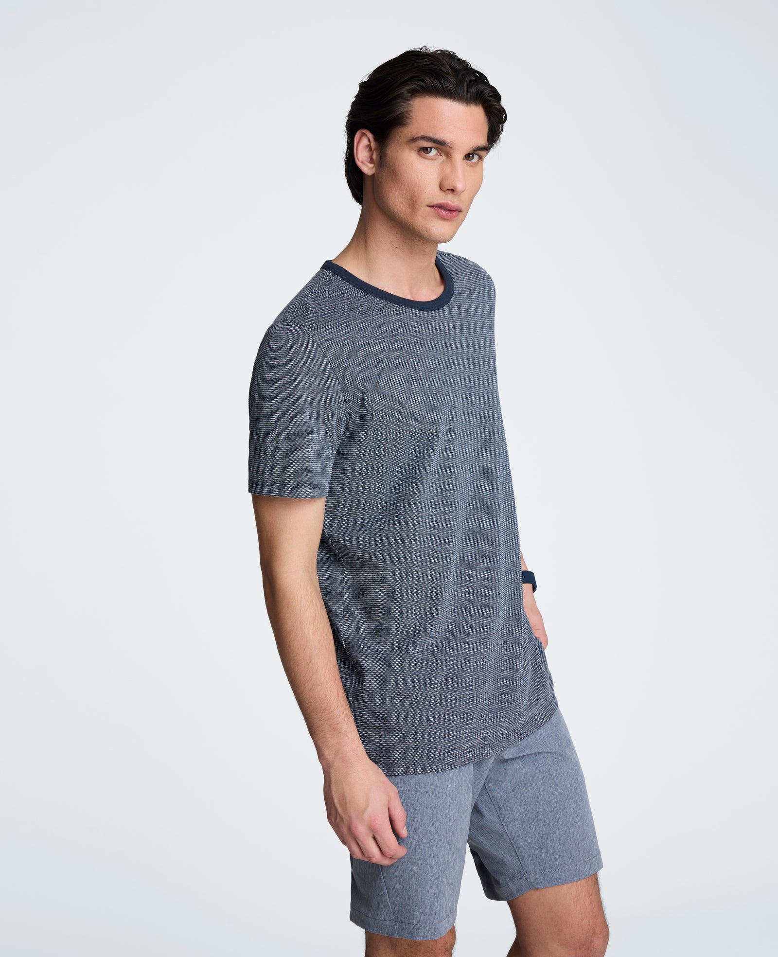 Kenneth Cole Reaction Clothing Textured Logo Tee maglietta Navy Mix cotone