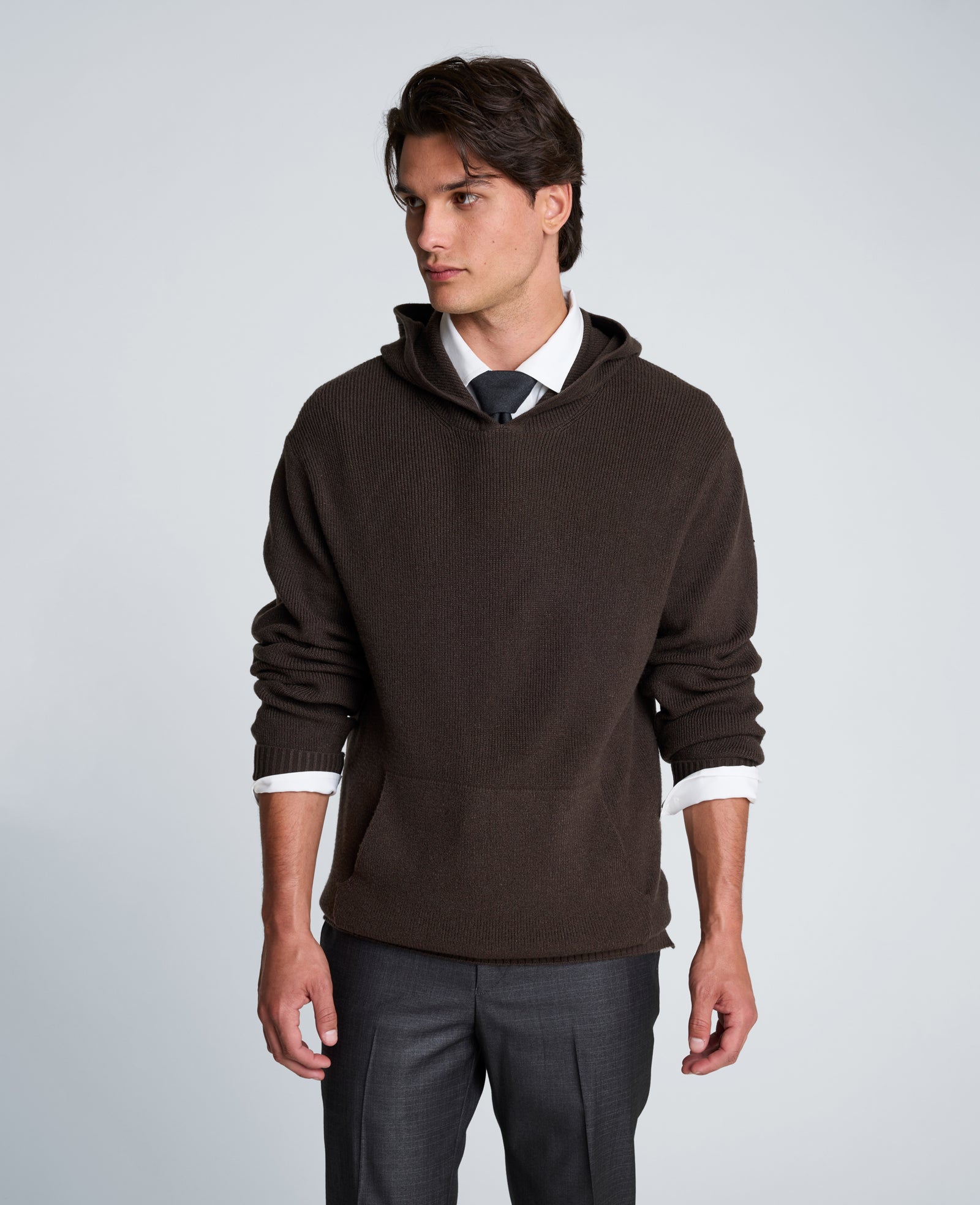 Kenneth Cole Reaction Clothing Sweater Hoodie felpa con cappuccio marrone in maglia