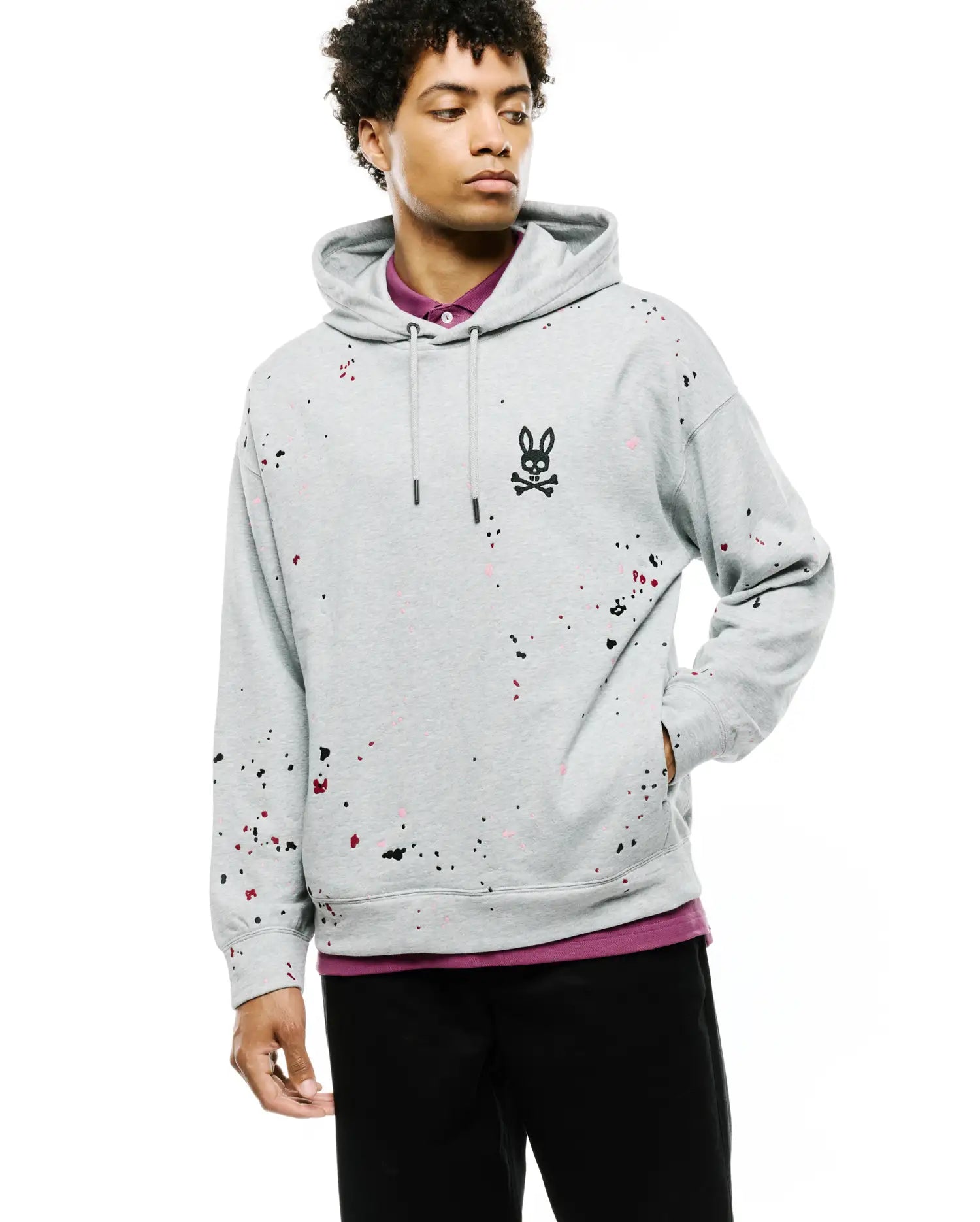 Psycho Bunny Men's Sweatshirts & Hoodies Malcolm Splatter Hoodie felpa con cappuccio grigia