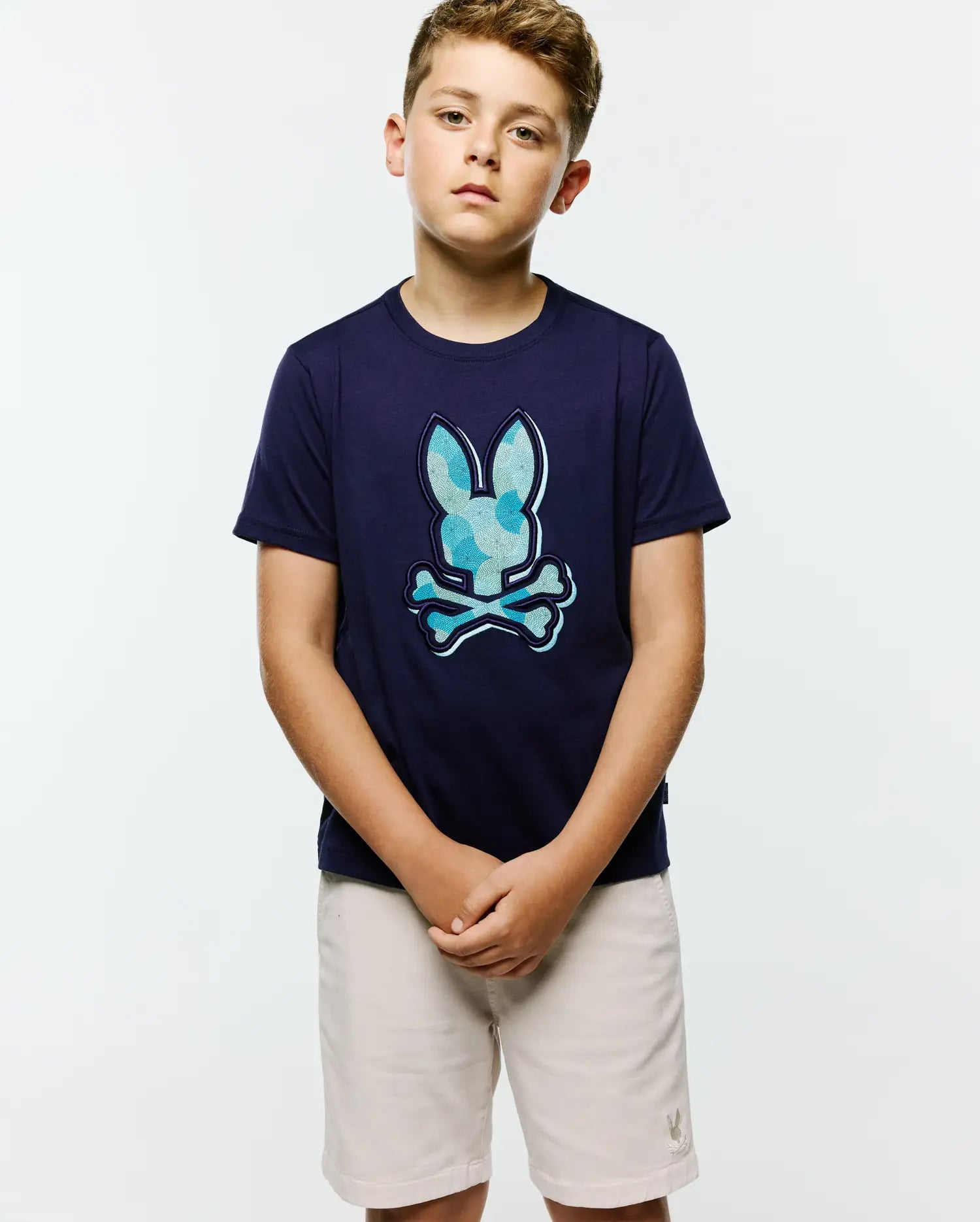 Psycho Bunny Kids Tees Ethan Graphic Tee KT0200189 maglietta blu con logo ricamato