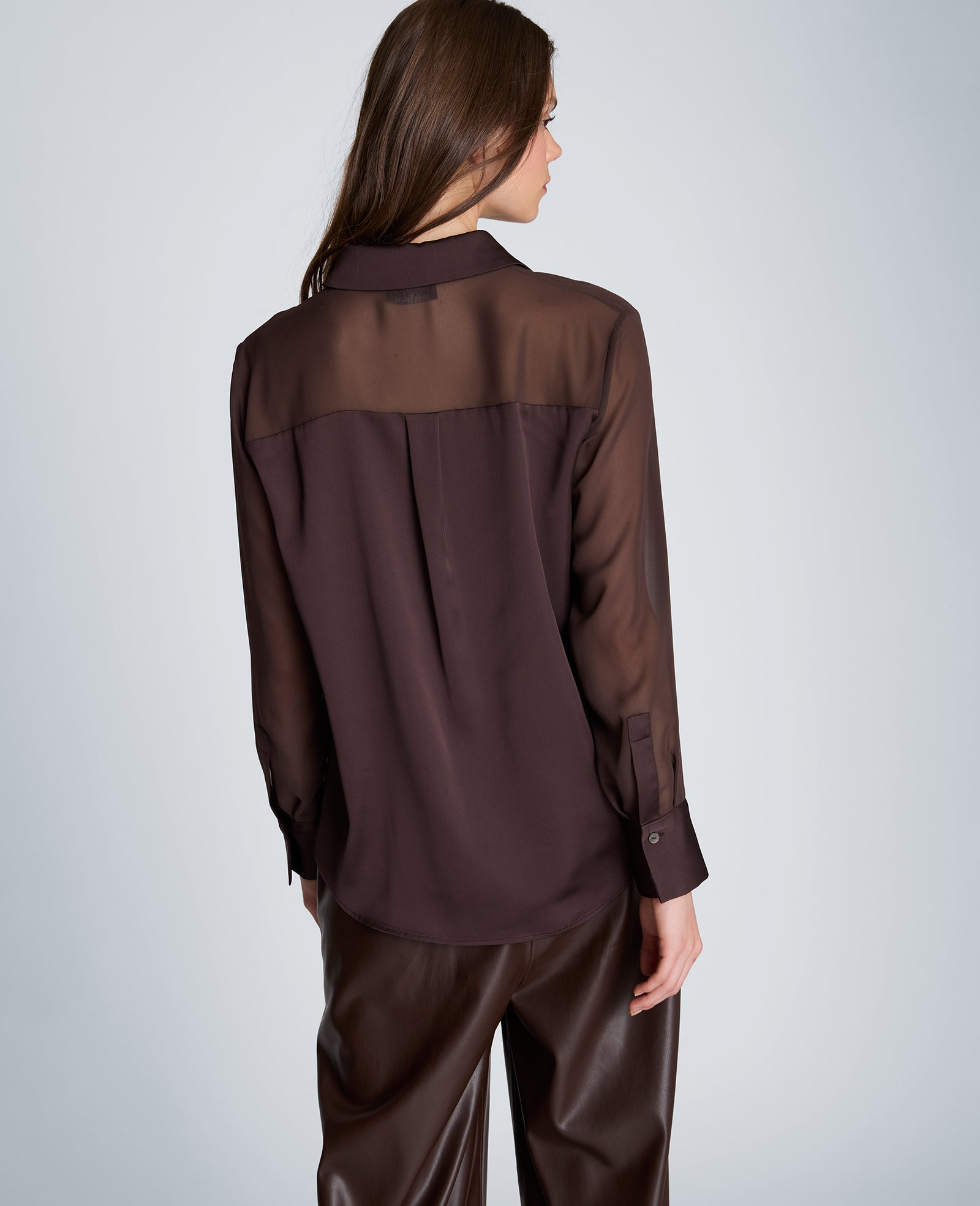 Kenneth Cole Reaction Clothing Long Sleeve Button Front Shirt camicia marrone XS