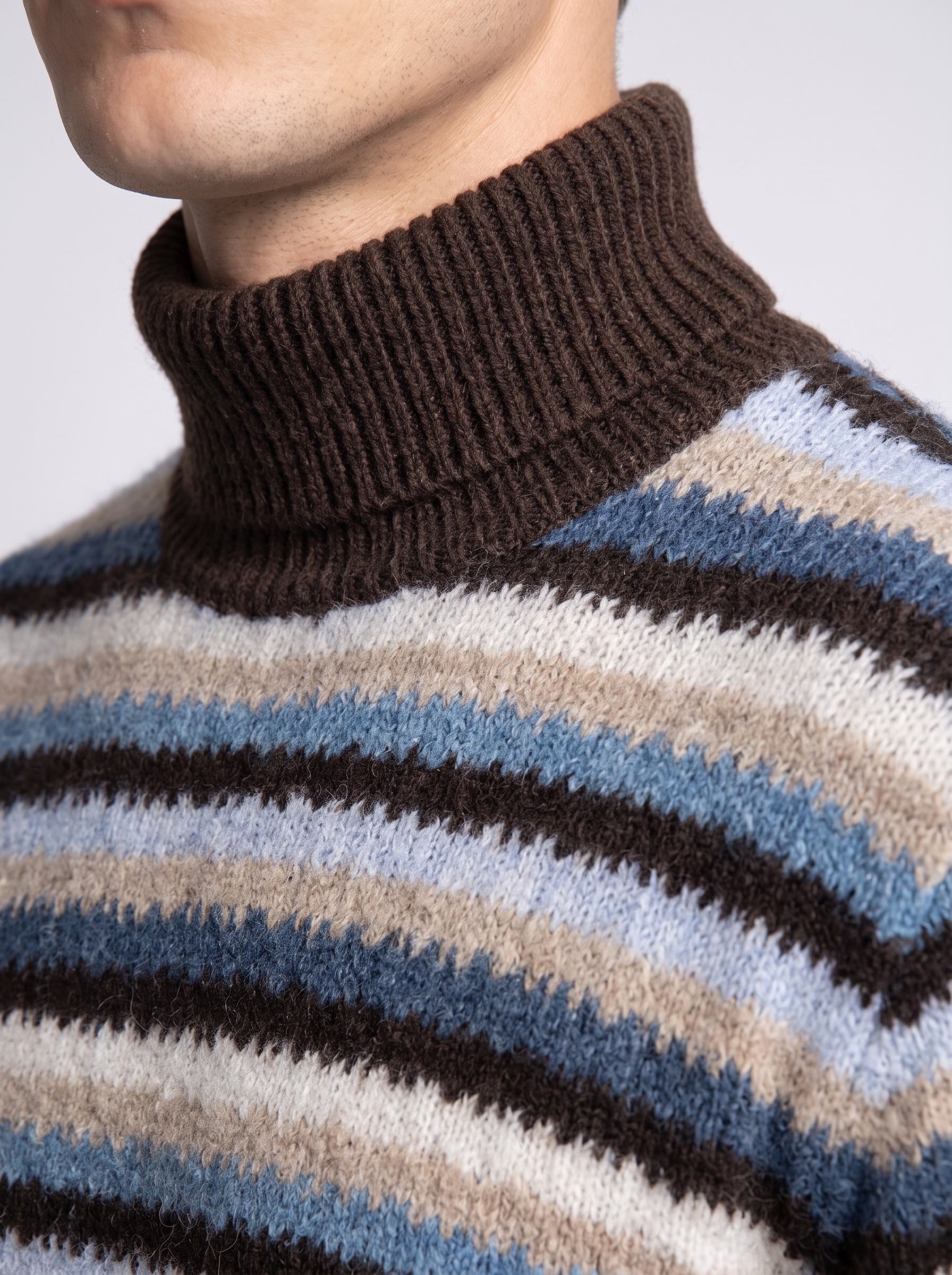 Markup Uomo Maglieria Dolcevita Cardato Rigato Multicolor maglione