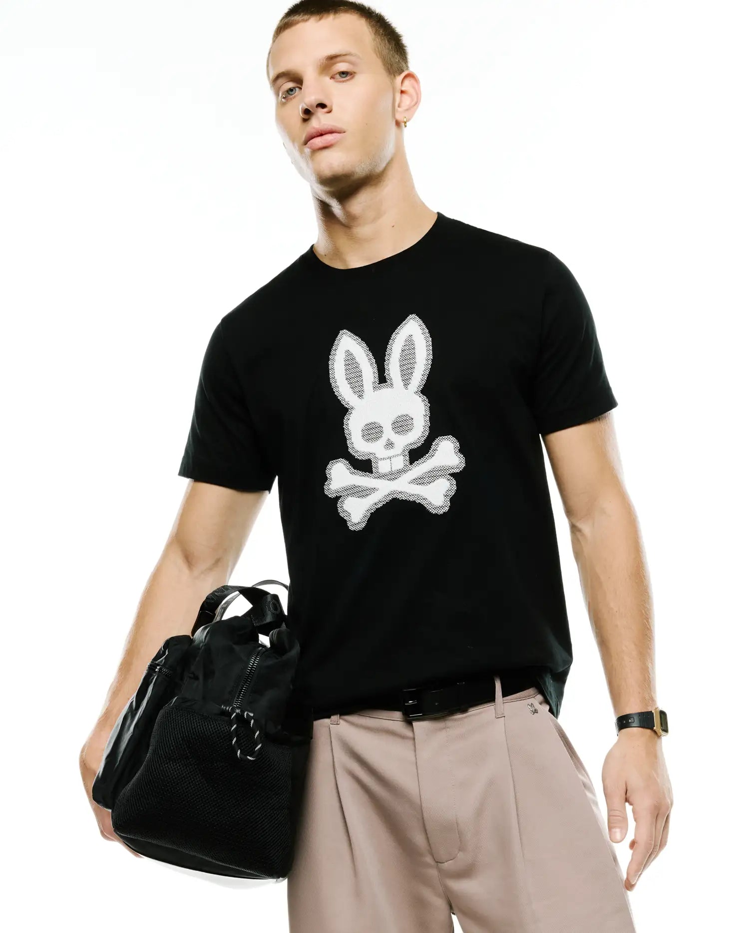 Psycho Bunny Men's Tees MEN'S SAMSON GRAPHIC TEE MT0200475 T-shirt nera ricamata