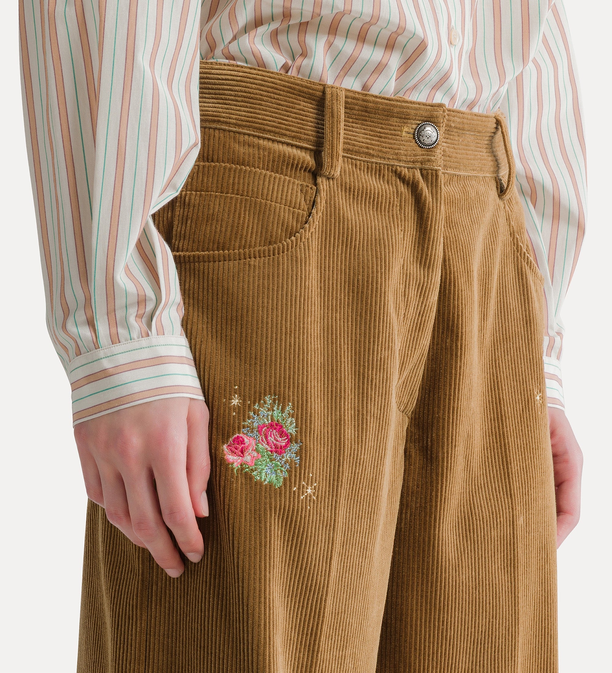 Forte pantaloni pantaloni a coste Bouquet camel, cotone