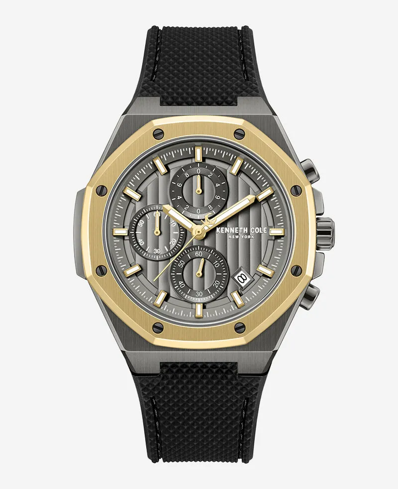 Kenneth Cole Reaction Watches Dress Sport Chronograph Two-Tone Silicone Strap Watch orologio nero oro cronografo