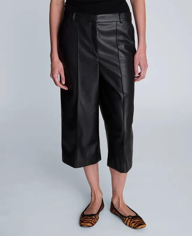 Kenneth Cole Reaction Clothing Fly Front Long Pintuck Short shorts neri effetto pelle