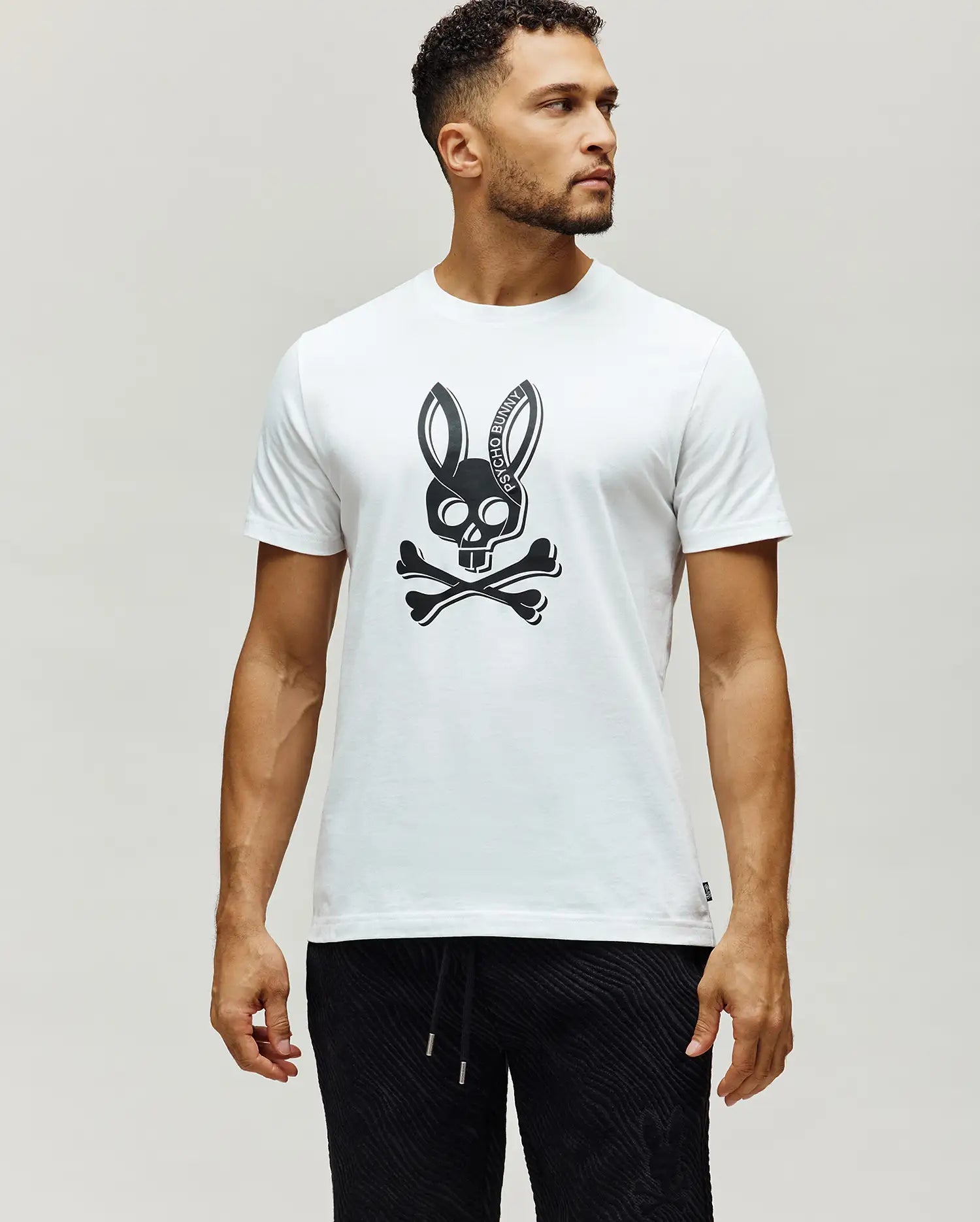 Psycho Bunny Men's Tees Serge Embroidered Bunny Graphic Tee T-shirt White